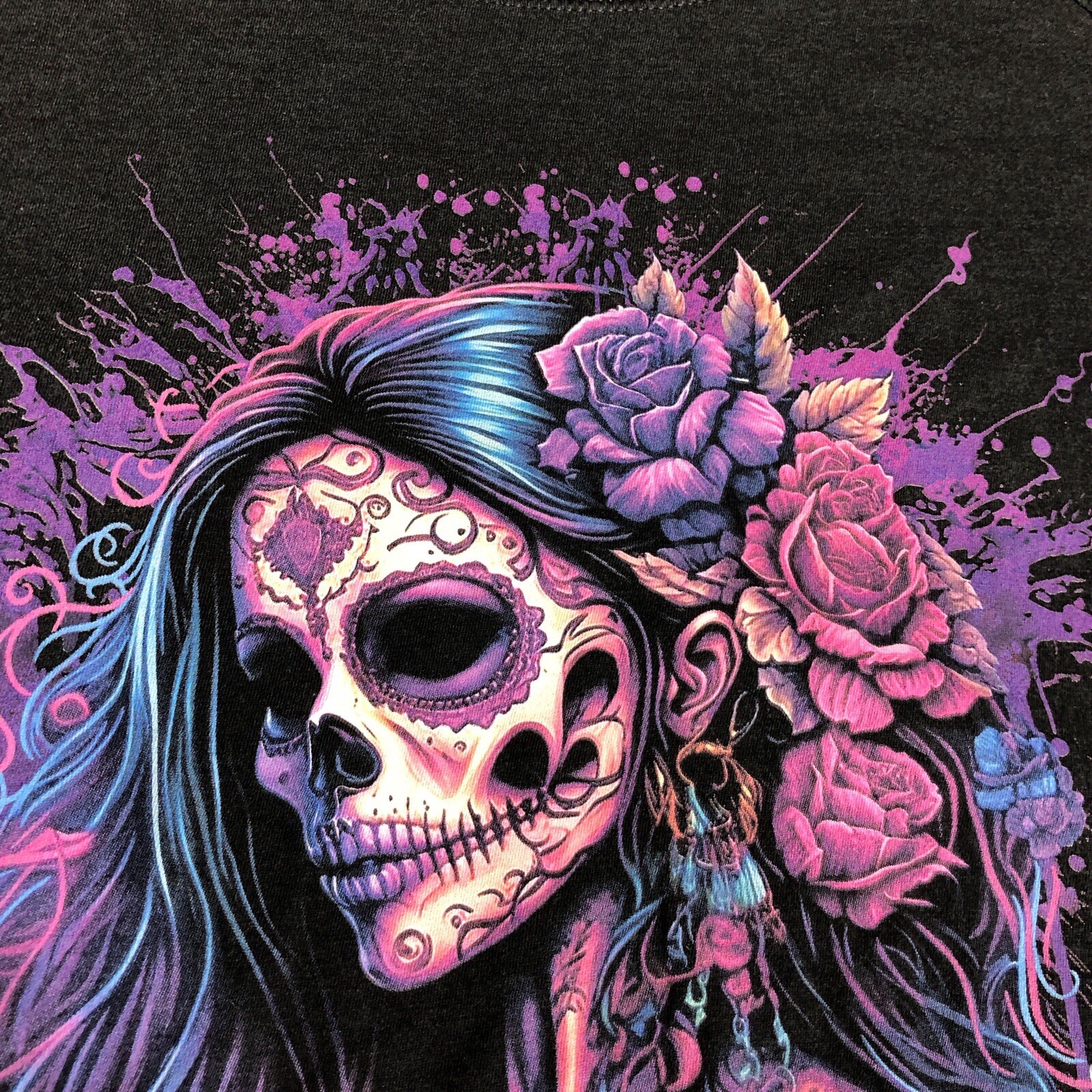 Cruz Pedregon Top Womens S/M Charcoal Gray Sugar Skull Psycho Speed Racing Moto