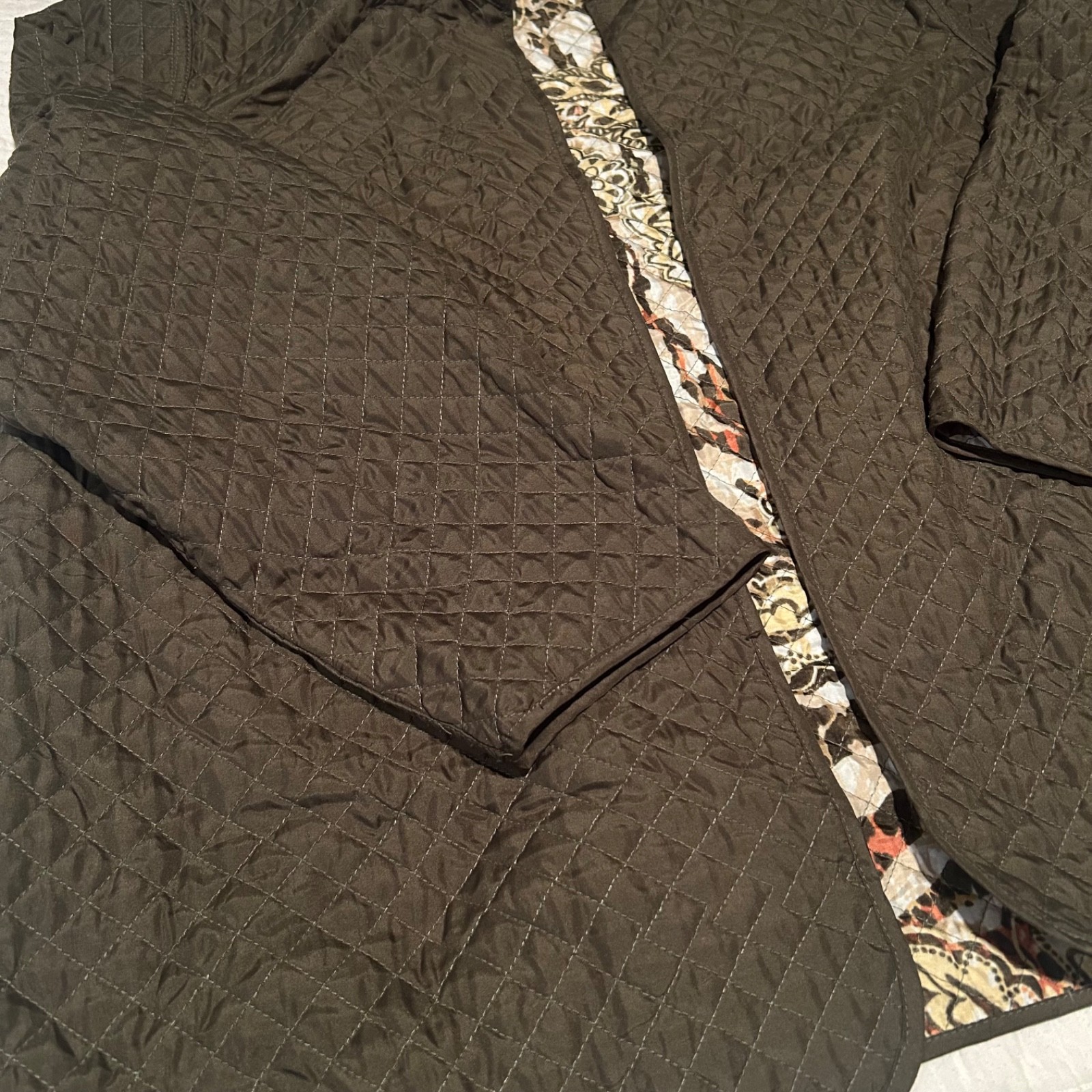 Olive Green & Floral Reversible Quilted Jacket Size L, No Brand