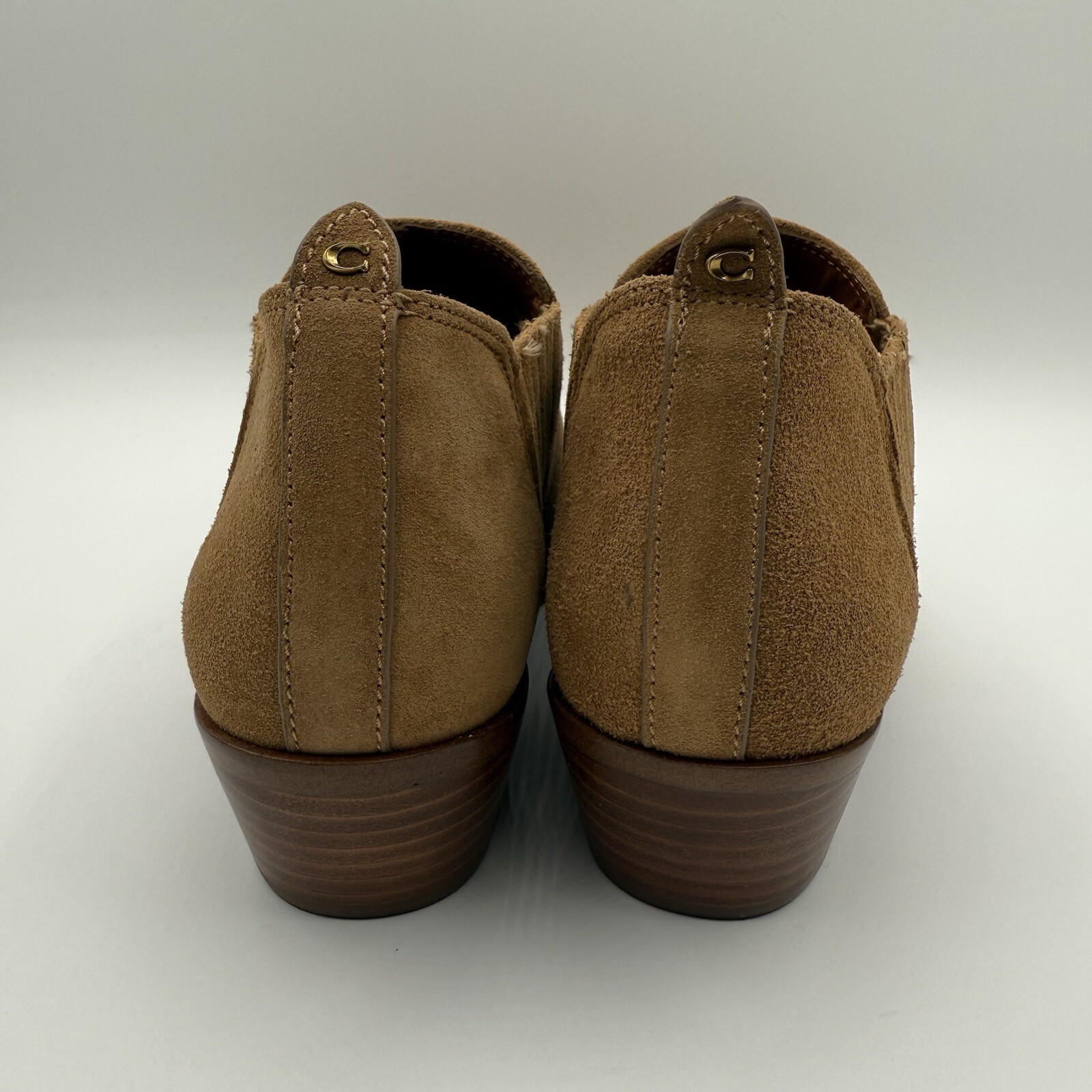 Coach Devin Suede Ankle Bootie Tan Chelsea Elastic Gore Block Heel Womens 8B