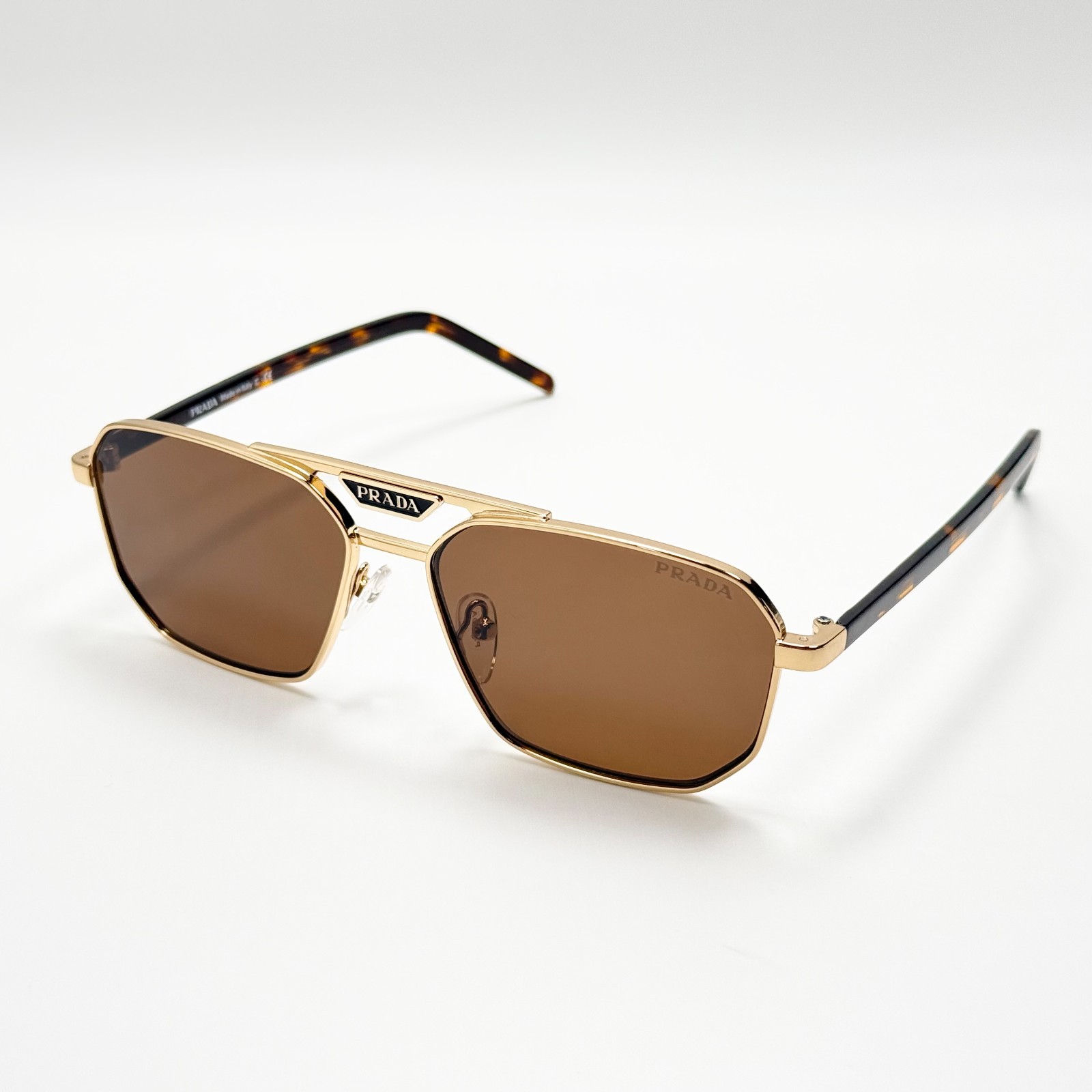 Prada SPR 58Y Pilot Sunglasses Gold Frame Brown Lens Havana Men Made in Italy