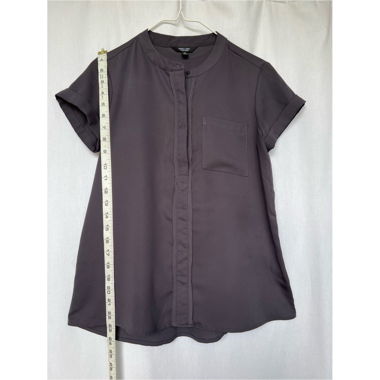 Vera Wang Short Sleeve Mandarin Collar Blouse Classic Preppy Dark Academia Goth