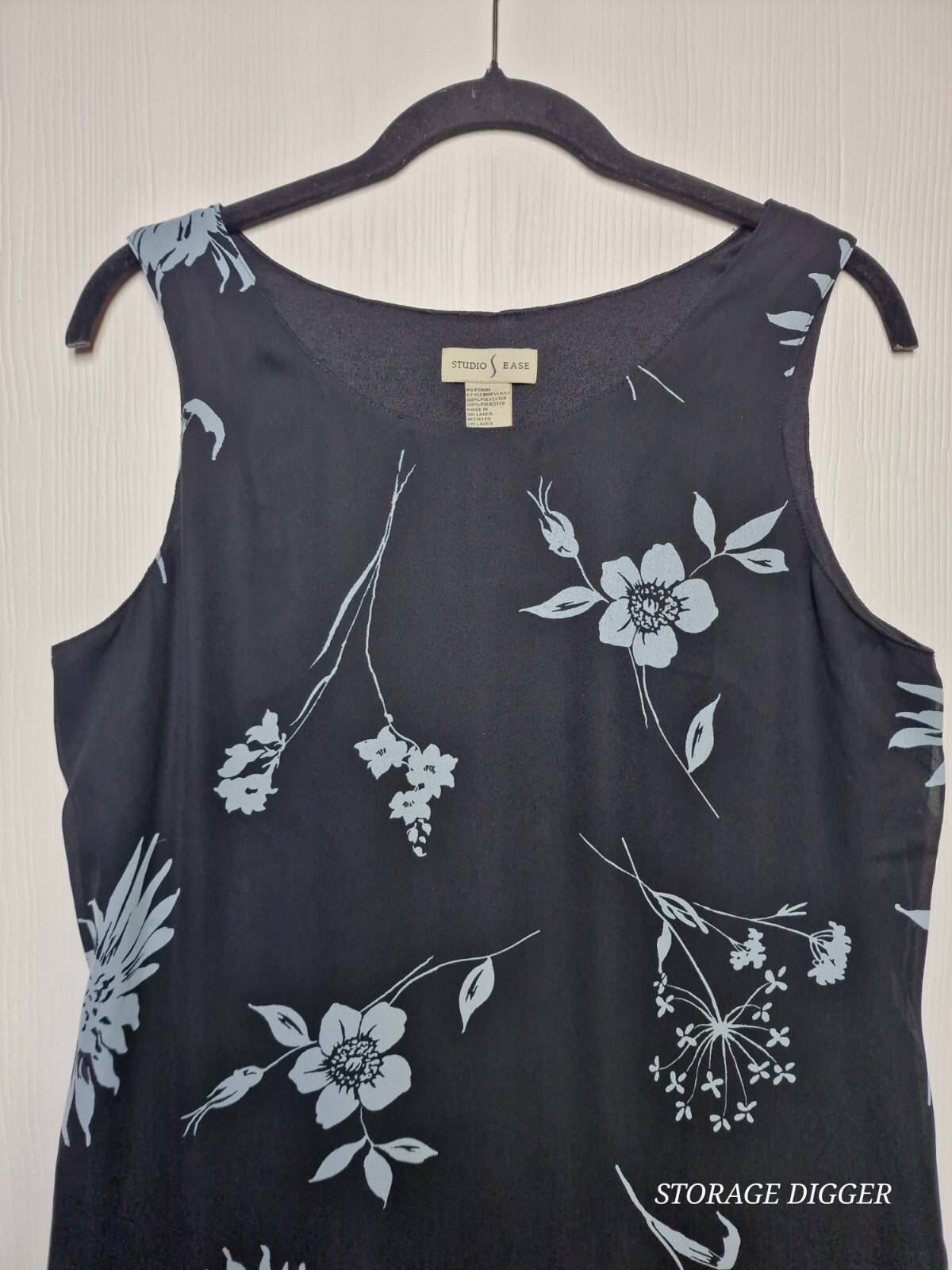 Studio Ease Tank Dress Women’s 12 Black Floral Scoop Neck Sleeveless Pullover