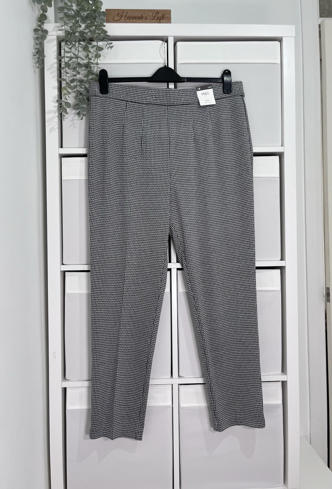 M&S Ladies Trousers Size 18 Houndstooth Pull On Elasticated Waist W37 L28 BNWT