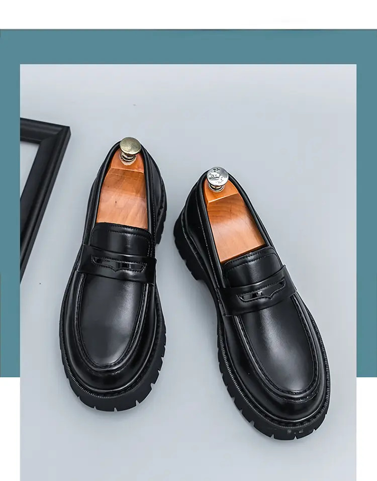Men’s Platform Color Splicing Faux Leather Slip On Dress Thick Sole Formal Shoes