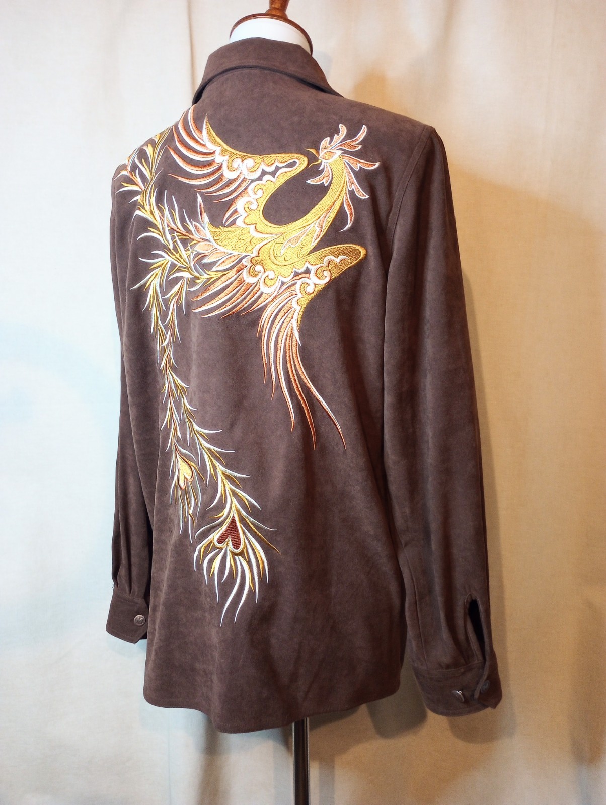 Bob Mackie Vtg Phoenix Wearable Art embroider zip jacket brown faux suede Small