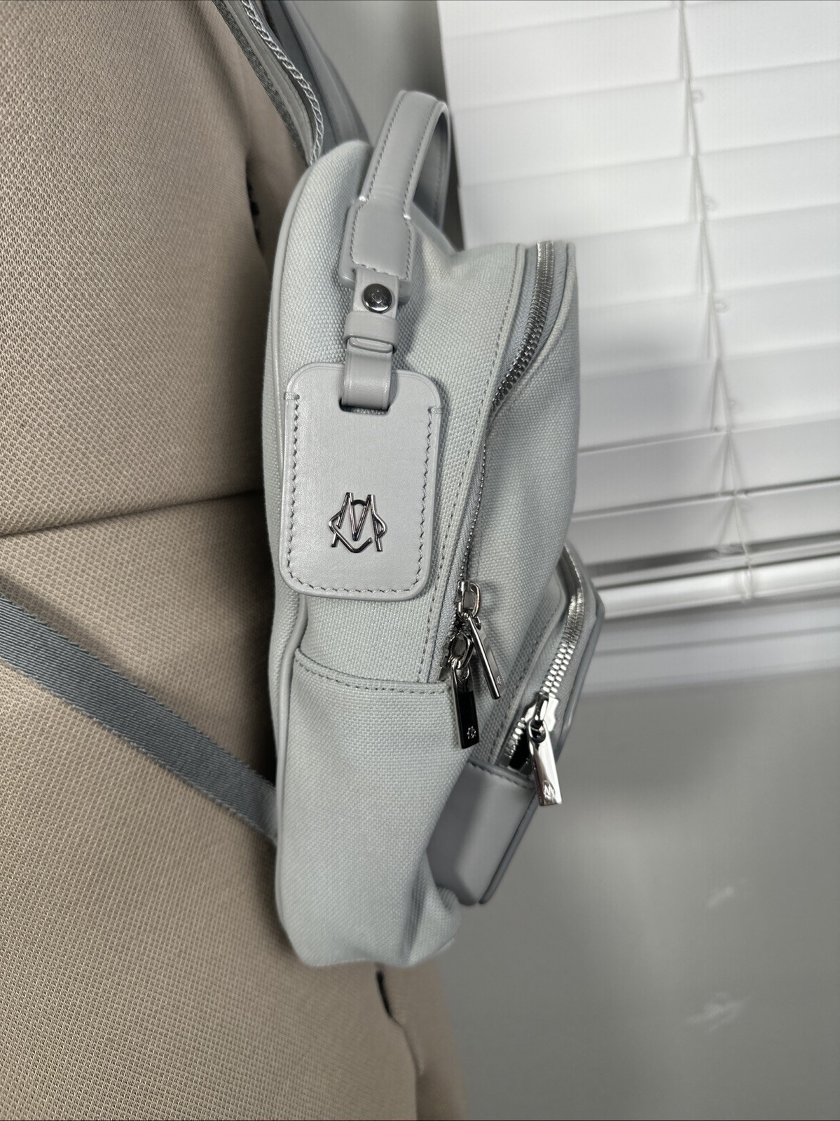 RIMOWA Never Still Canvas Mini Backpack Light Grey Silver Hardware Made In Italy