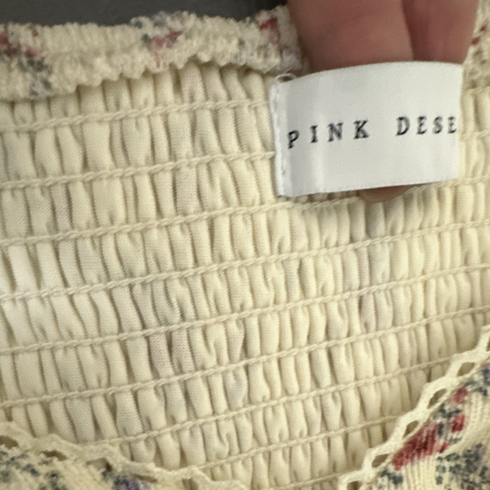 Pink Desert Womens Ivory/Pink/Blue Floral Sweetheart Smocked Maxi Dress L