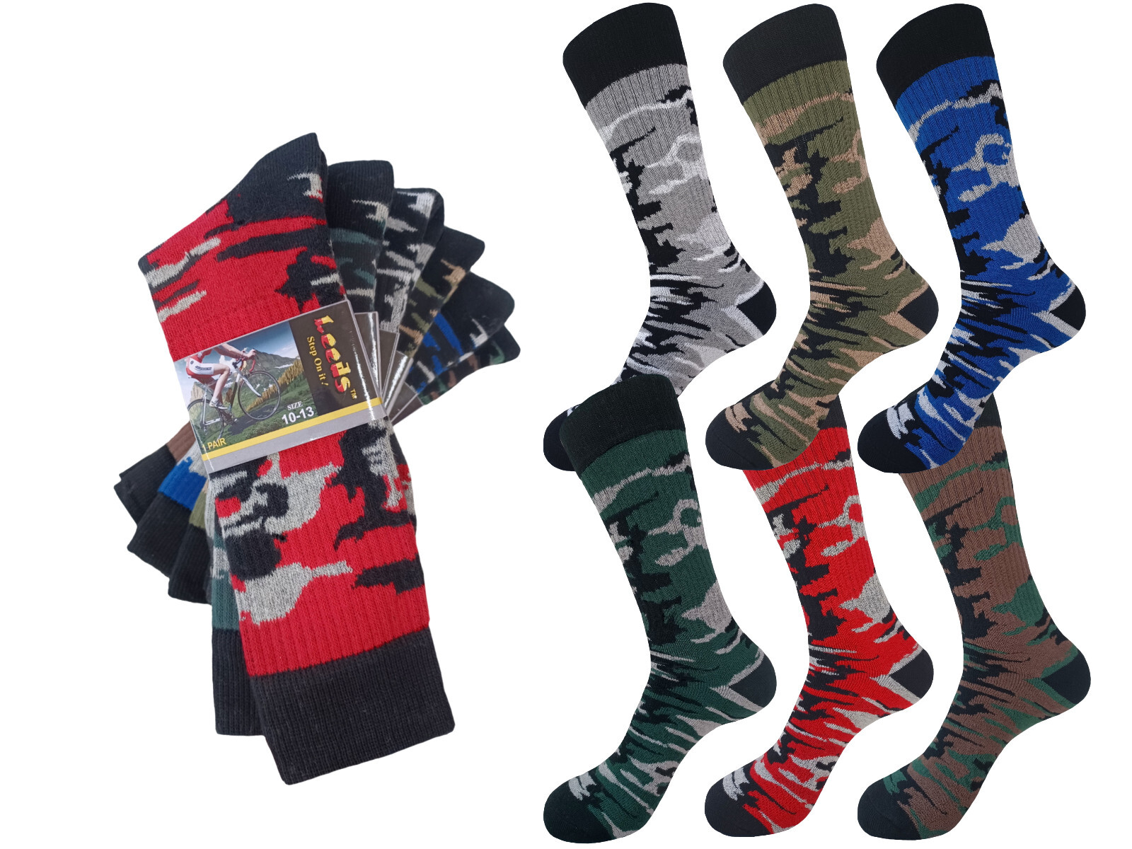 3 PAIR COTTON CAMO CREW ARMY HIKING SOCKS SIZE 10-13 TRUE TO SIZE FULL CUSHION