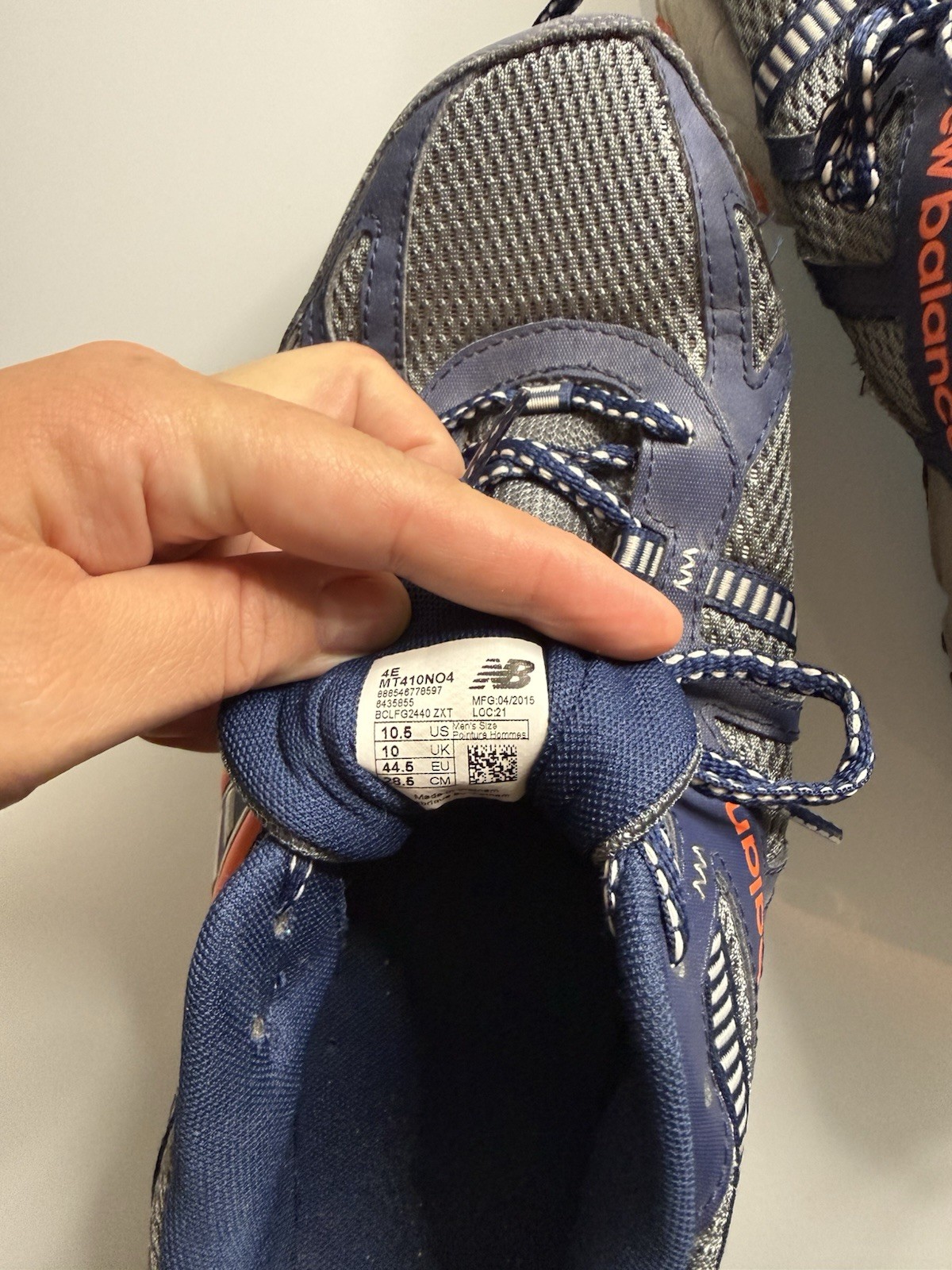 New Balance 410v4 MT410NOD4 Men’s Trail Running Shoes Blue Gray Orange Low Top