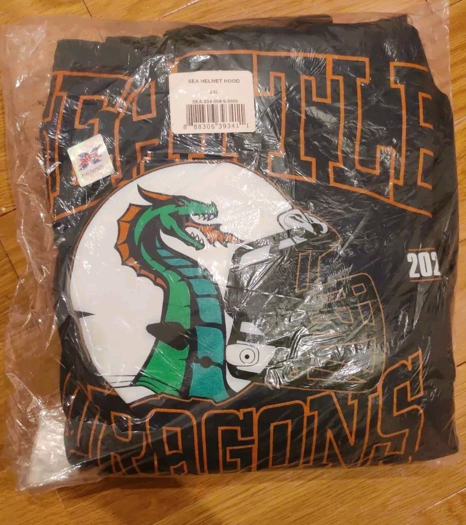 New SEATTLE DRAGONS XFL Football Helmet Design Hoodie, Size 2XL