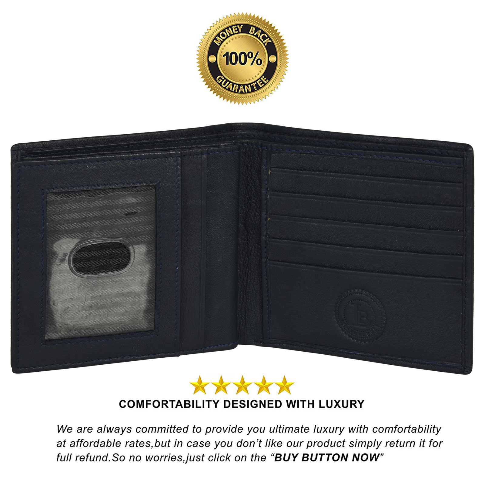 Leatherboss Genuine Leather Men Hipster RFID Protection with Middle Flap Wallet