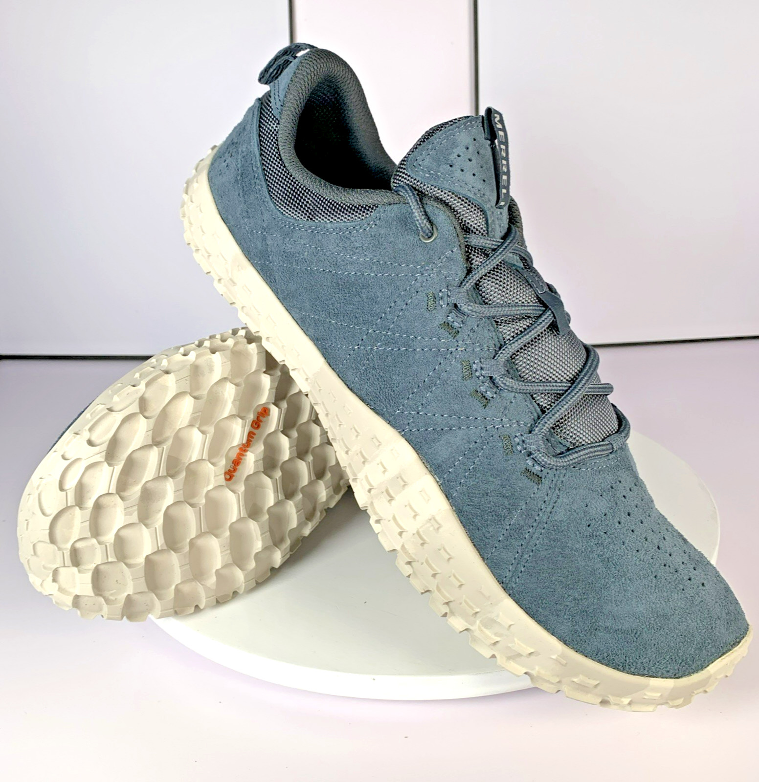 Merrell Mens Wrapt Slate Blue Gray Barefoot Minimalist Suede Sneaker Shoes, 13