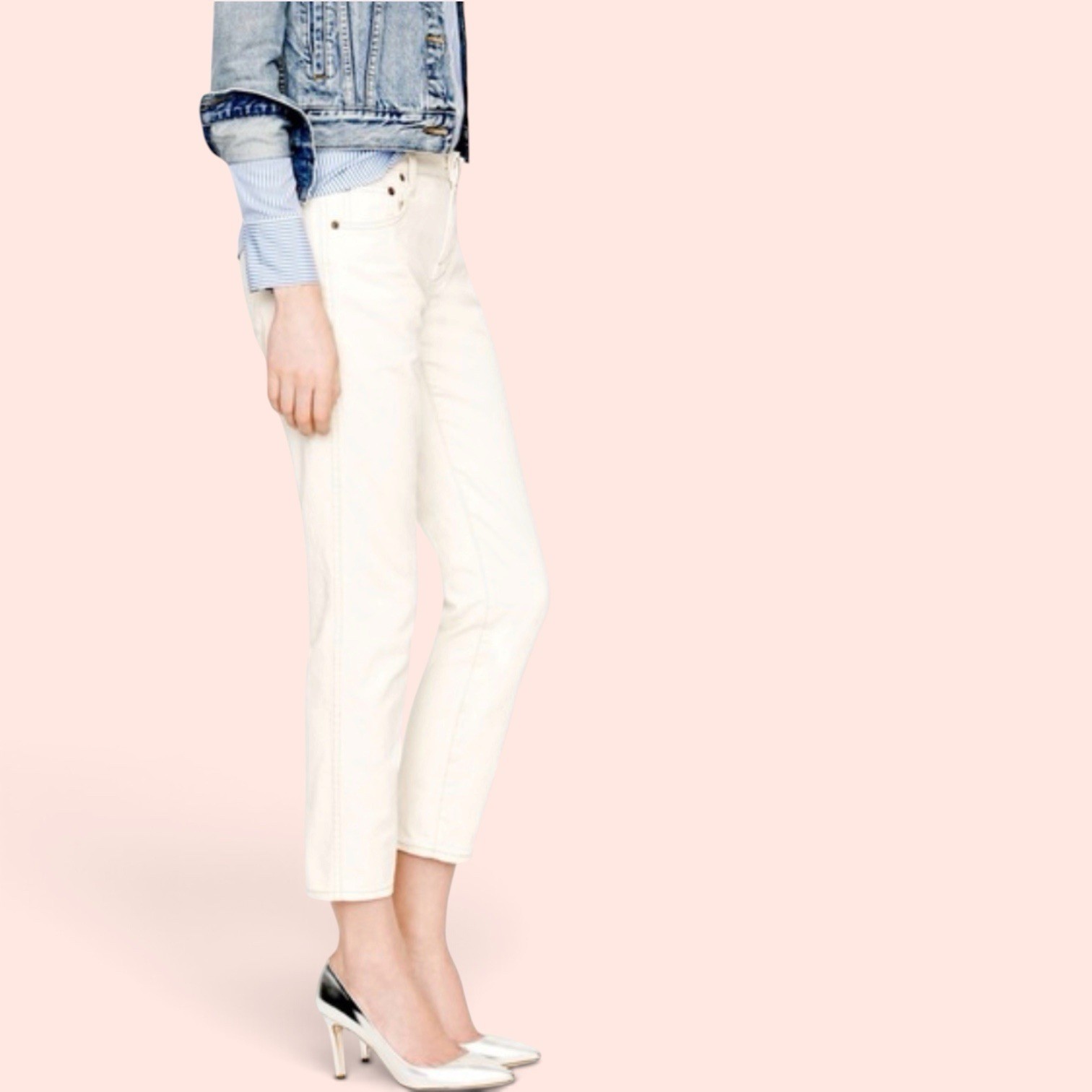 J.CREW Toothpick Ecru Ankle Slim Stretch Denim Jeans 5-Pocket Button Zip