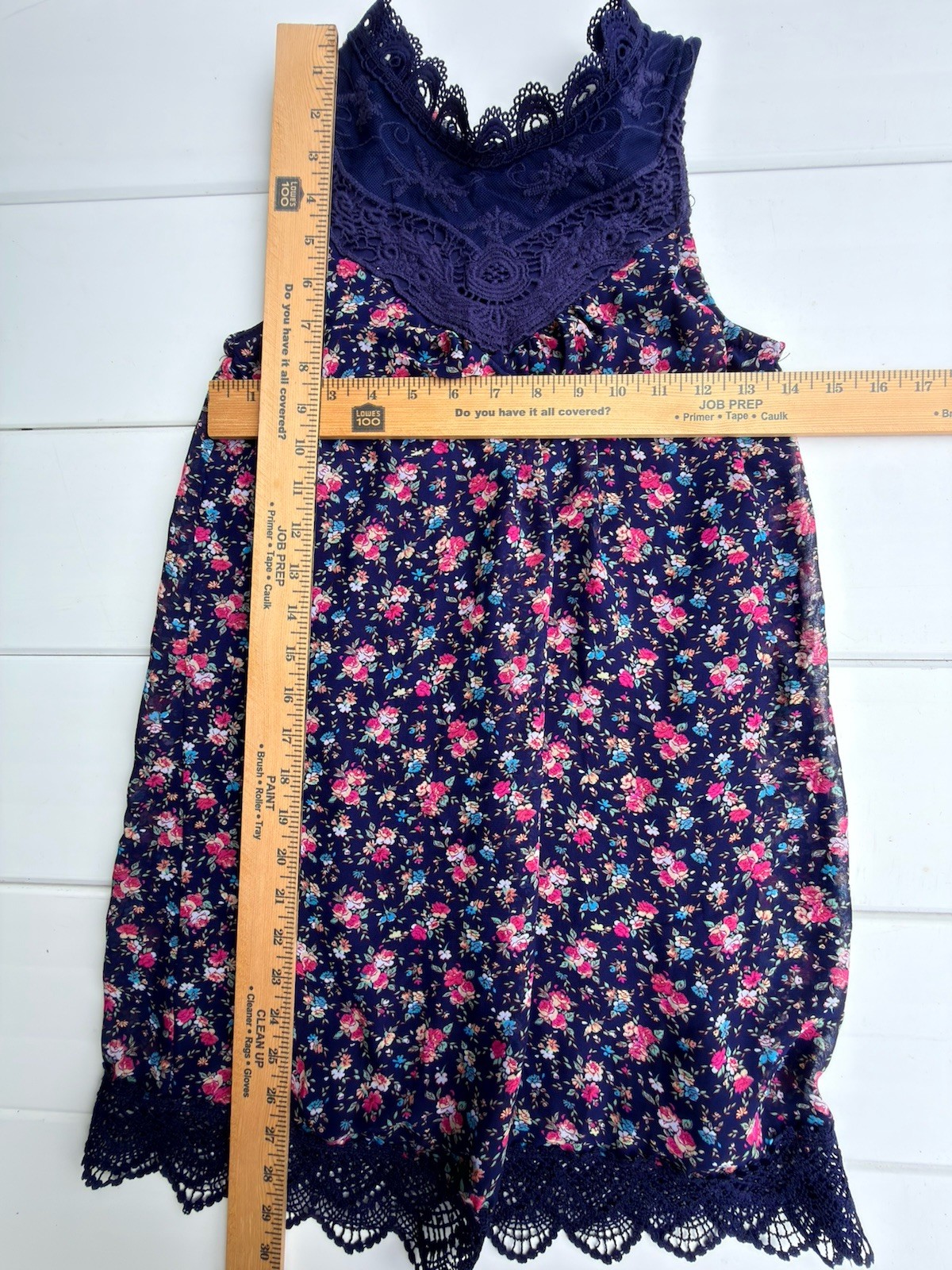 Knit Works Blue Floral, Lined Sleeveless With Blue Crochet Neck And Hem