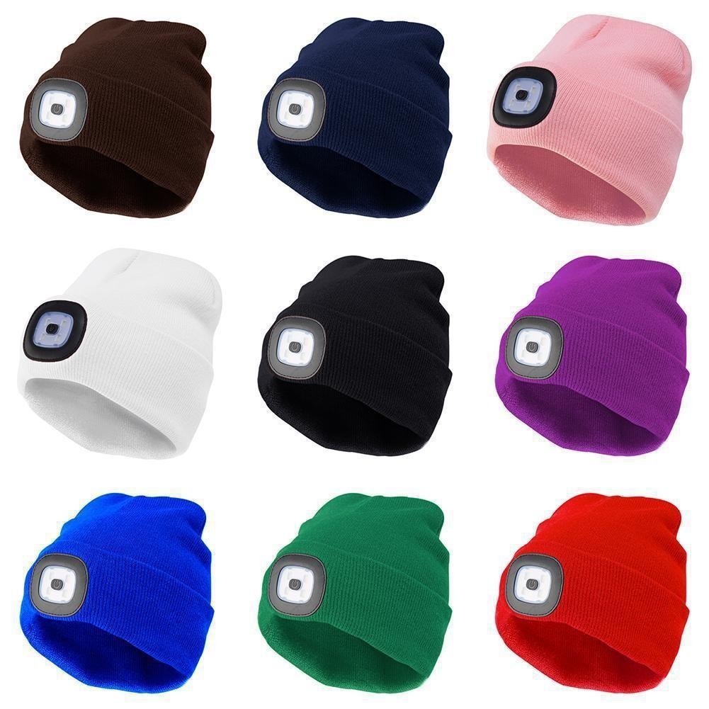 Winter Men Beanie Hat with LED Light Rechargeable Knitted Hat for Woman Cap Nigh