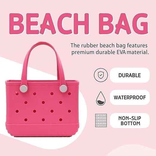 Small Rubber Tote Bag, Lightweight EVA Beach Bag Waterproof Open – PINK