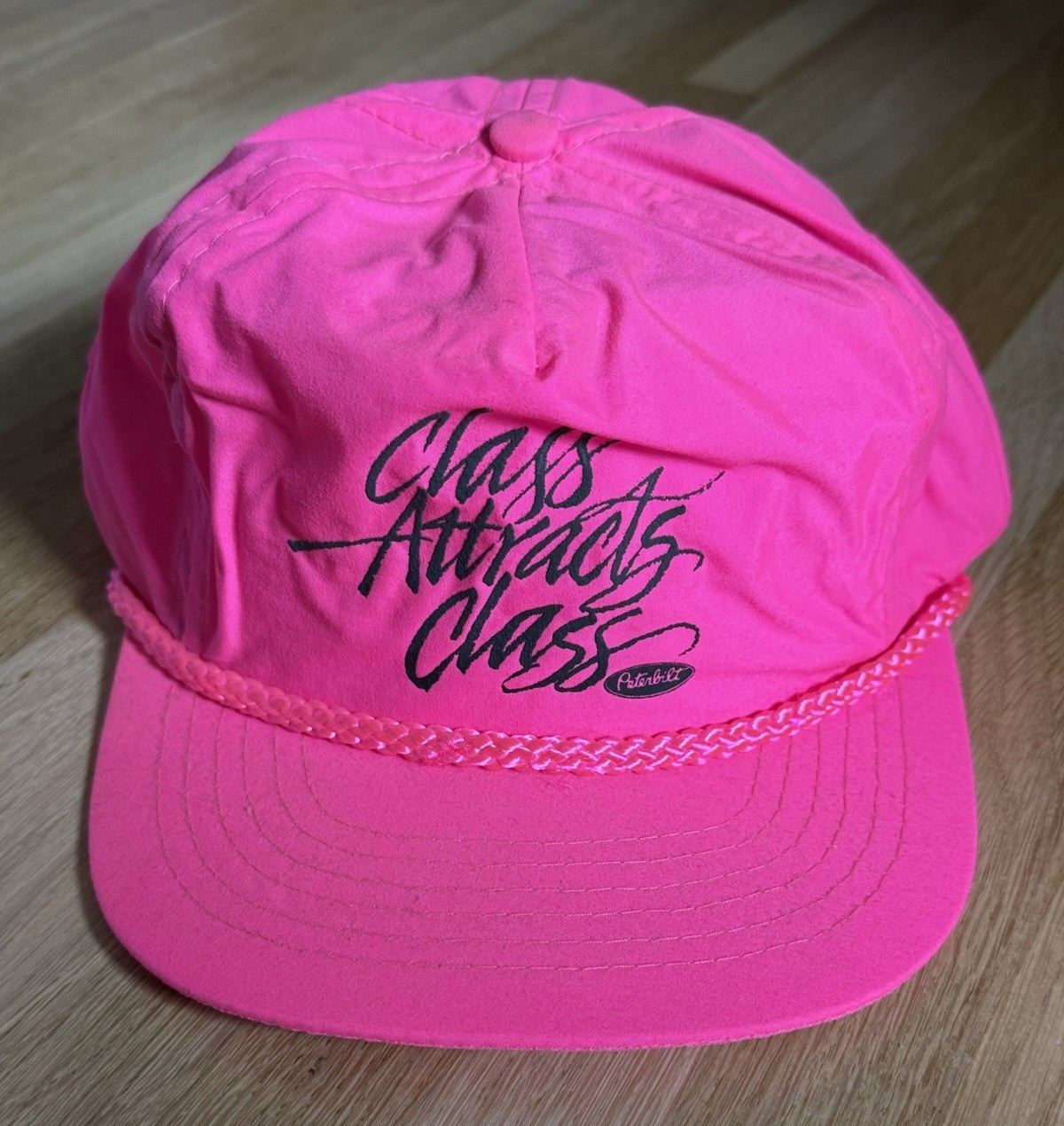 Vintage Peterbilt Class Attracts Class Neon Pink Rope Snapback Hat 1980s Trucker