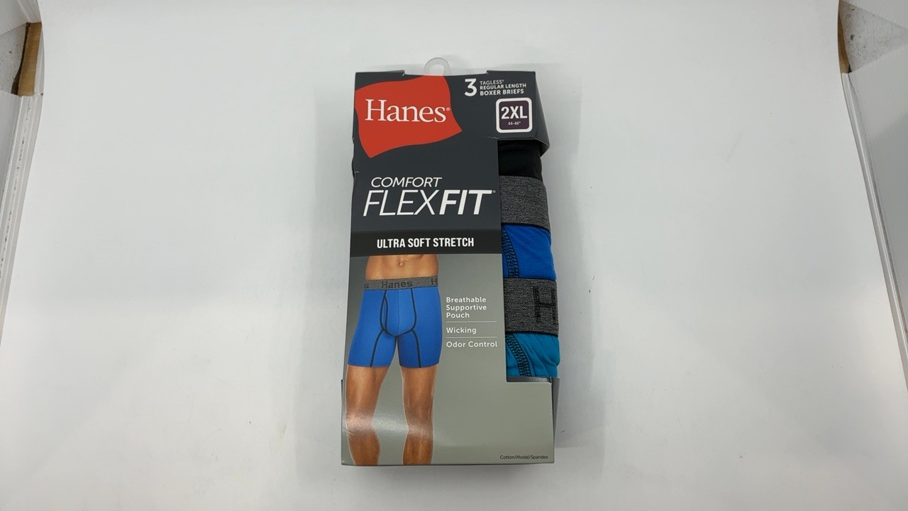 Hanes Men’s 3-Pack Ultra Soft Stretch Boxer Briefs, XX-Large, Blue/Black