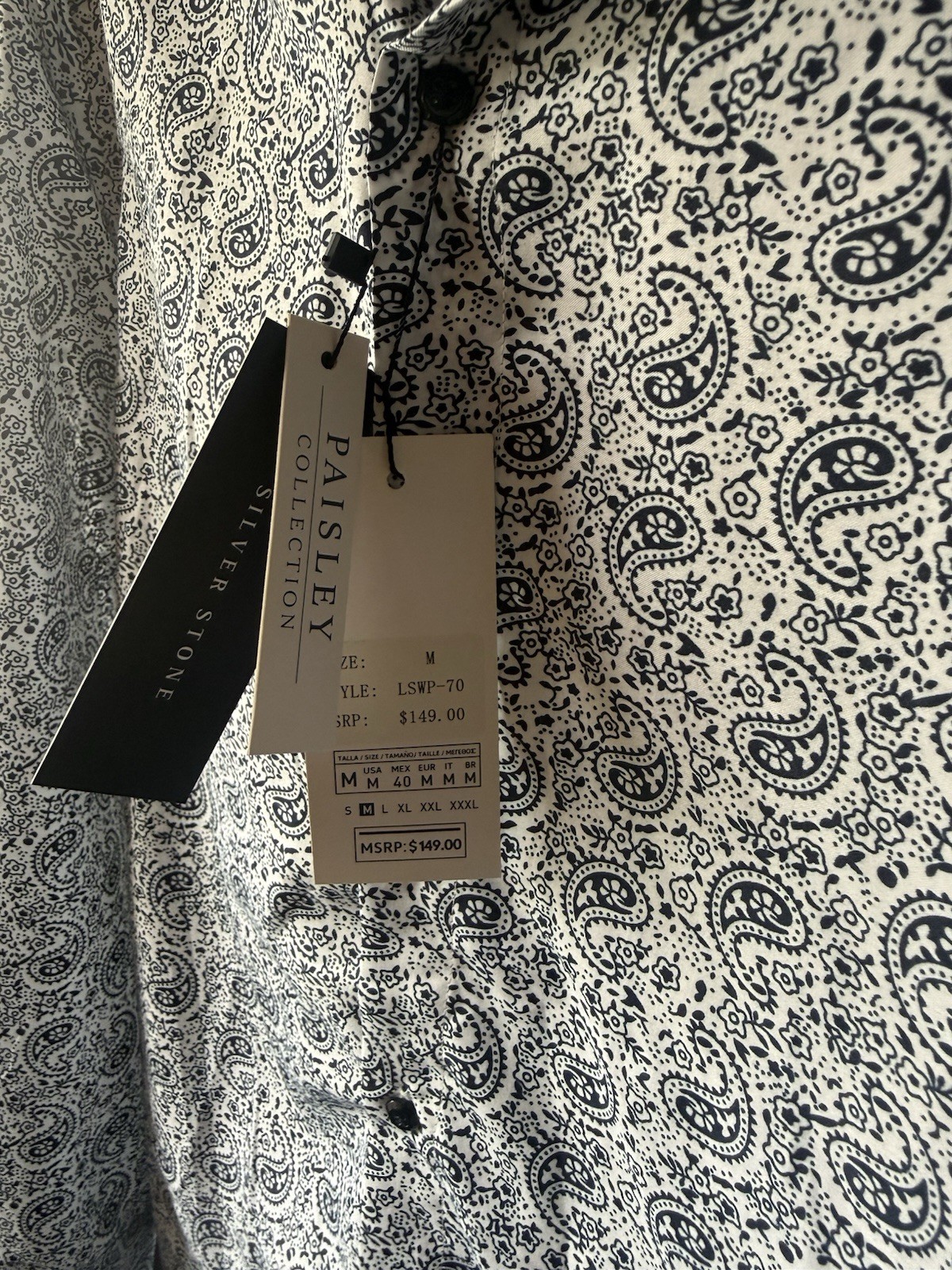 Silver Stone White & Blue Med Paisley Collection Modern Fit MSRP $149