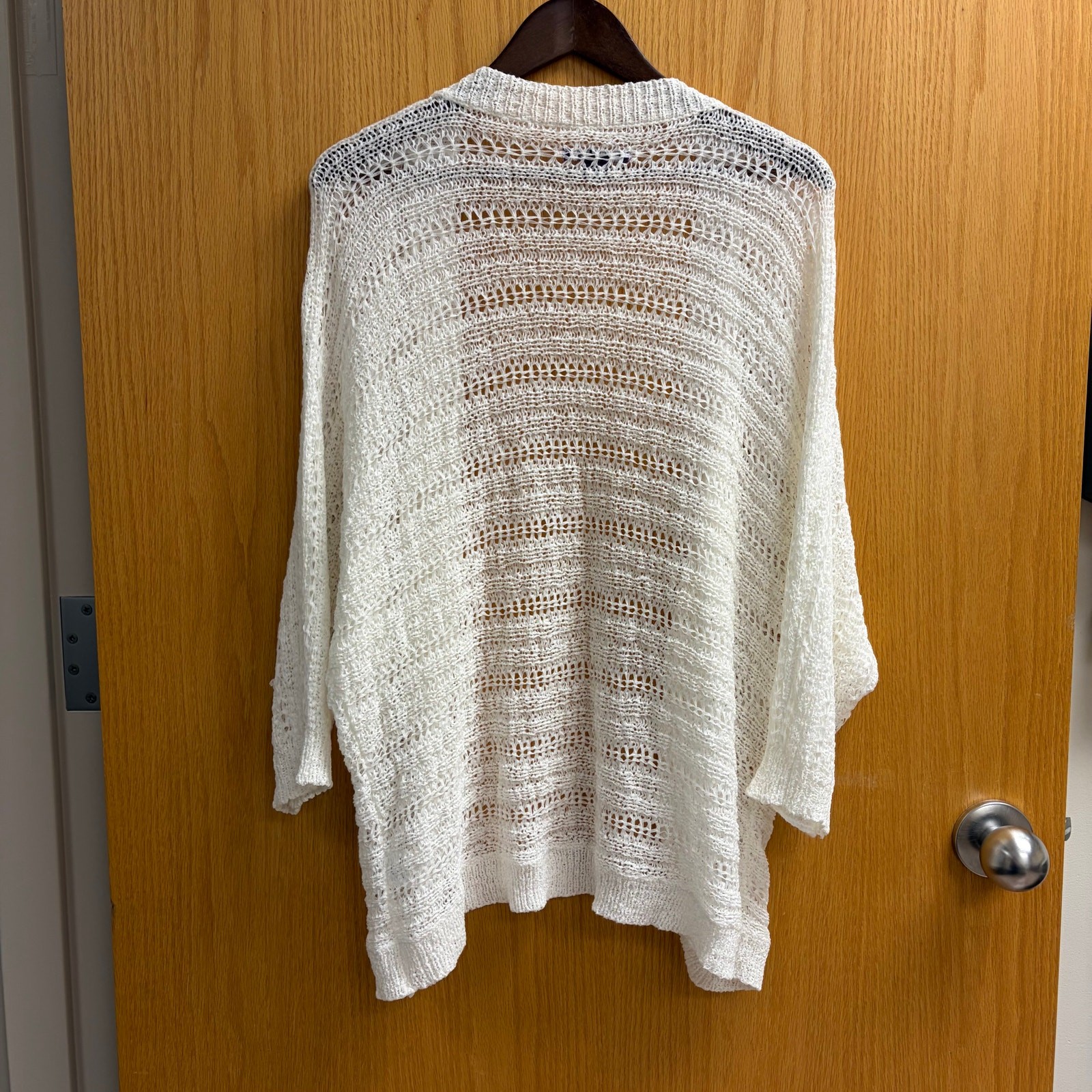 Beverly Drive Open Weave Crochet White Sweater Dolman Sleeves Boho Cottage 2X