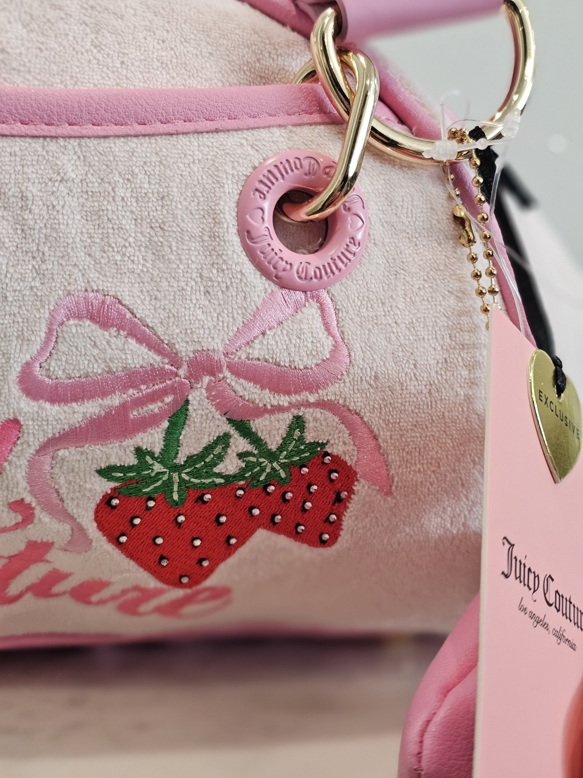 Juicy Couture Pink Strawberry Satchel Top Handle Bag Zip Adjustable Strap