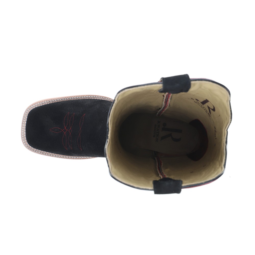 R. Watson Boots Roughout Wide Embroidered Square Toe Cowboy Mens Black, Red Cas