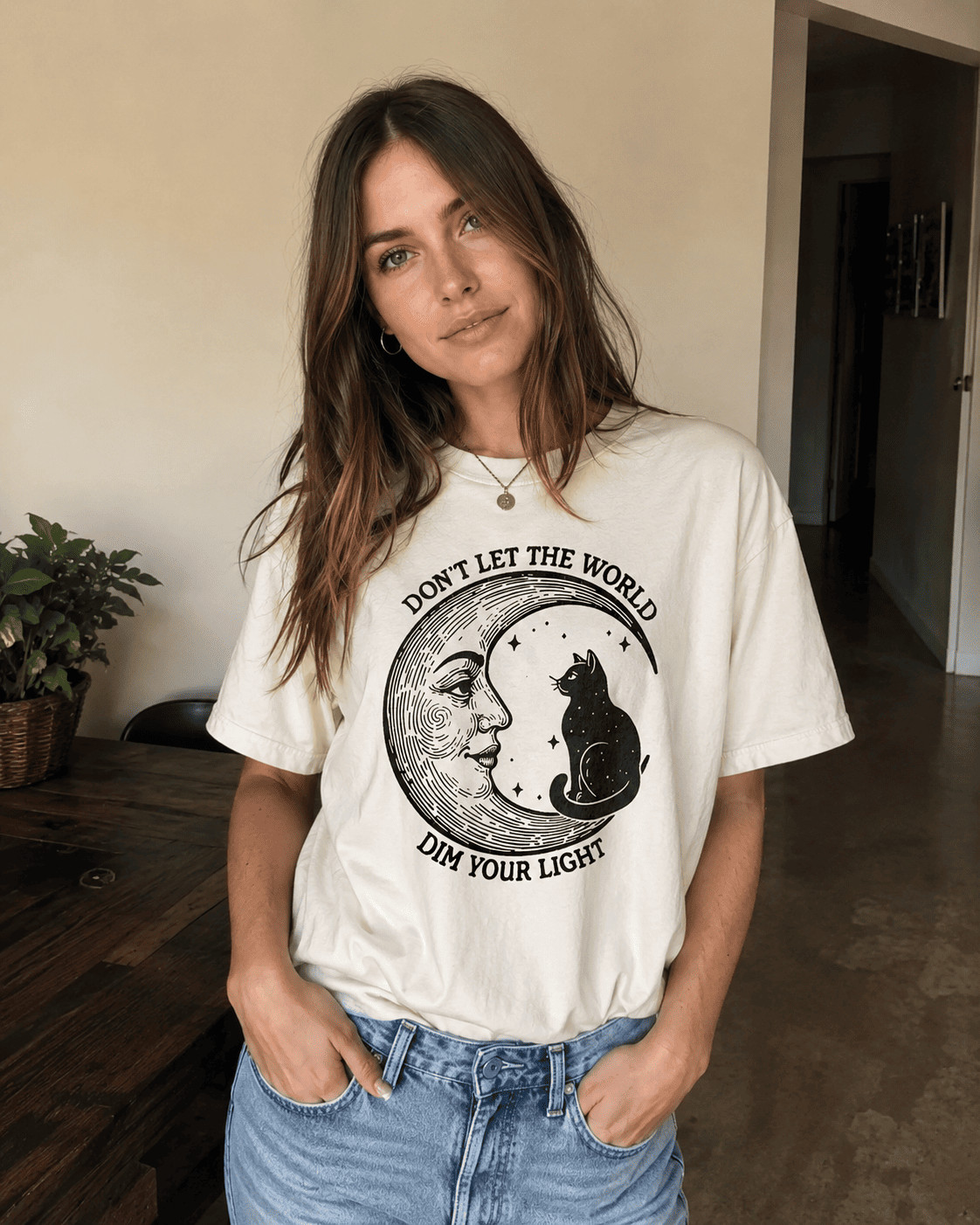 Women’s Celestial Moon Graphic Tee Vintage Zodiac Constellation T-Shirt Top