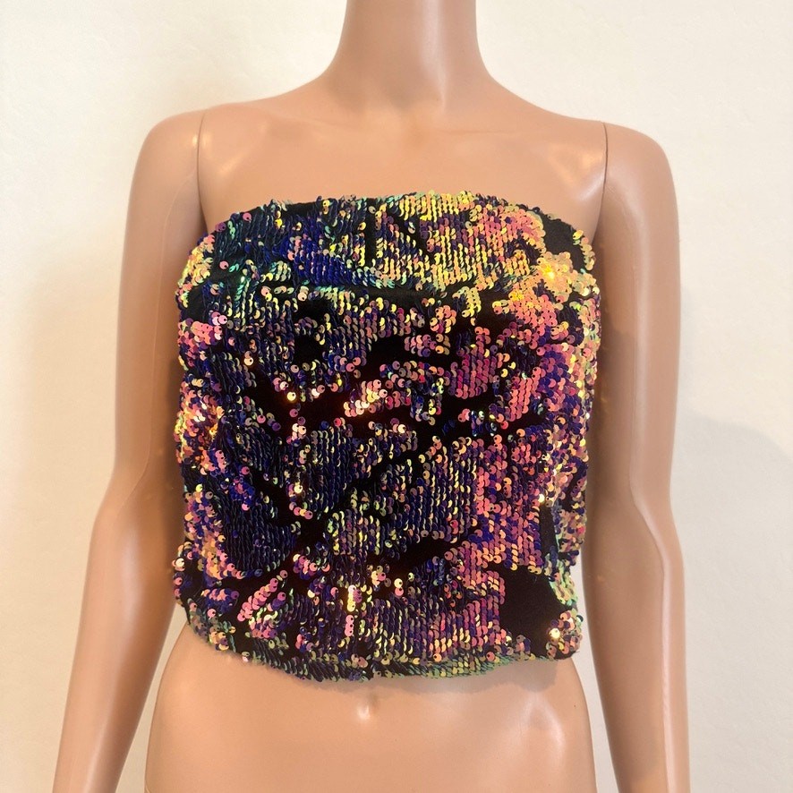 Urban Outfitters medium multicolor sequin velvet tube top TS 3289