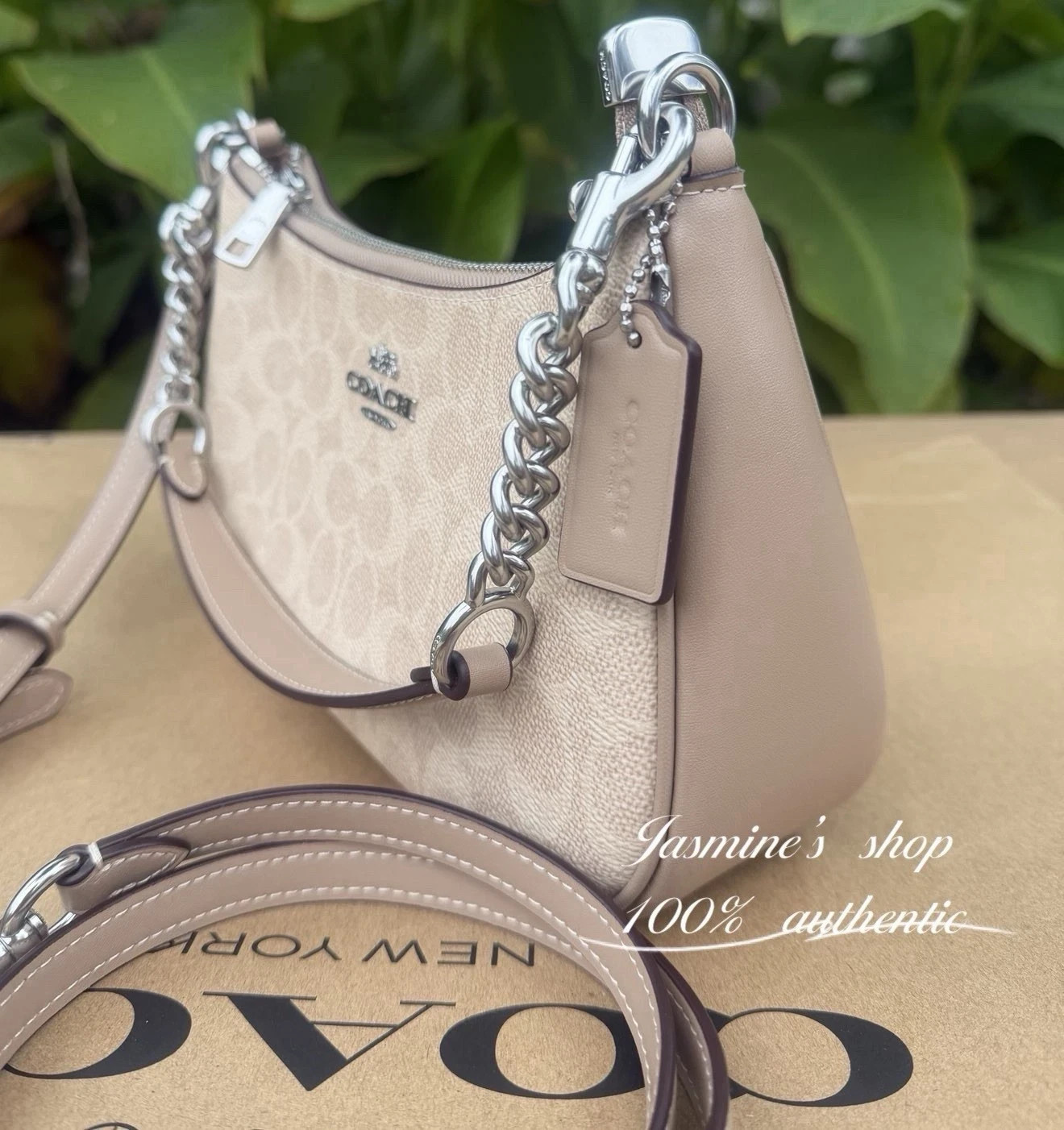 NWT COACH CV933 Teri Shoulder Bag In Signature Canvas Gold/Sand/Chalk
