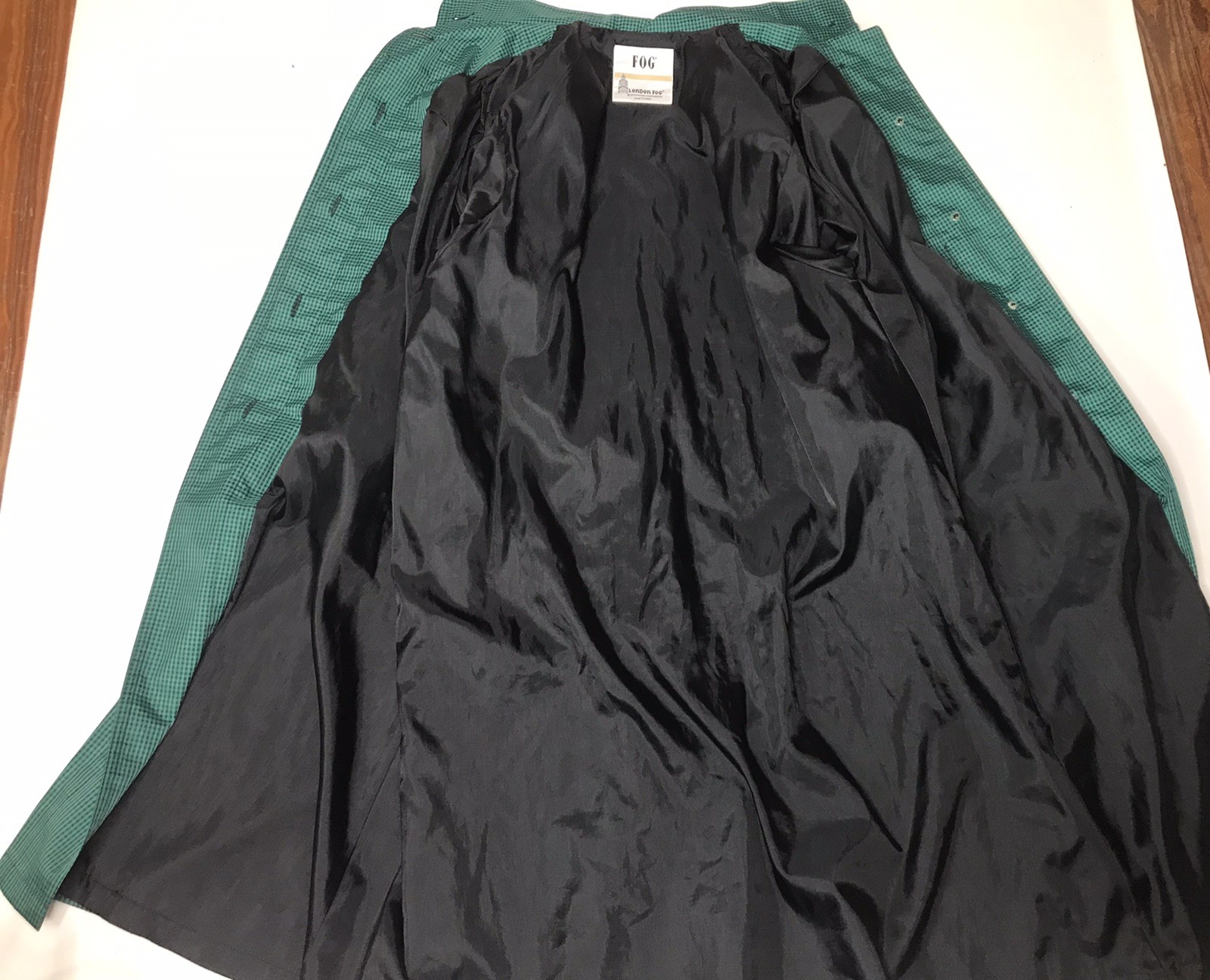 London Fog Green Black Plaid Trench Rain Coat Size 12 Reg