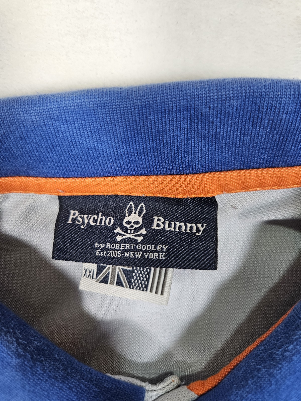 Psycho Bunny Mens Pima Cotton Polo Shirt Grey Blue Orange Size XXL