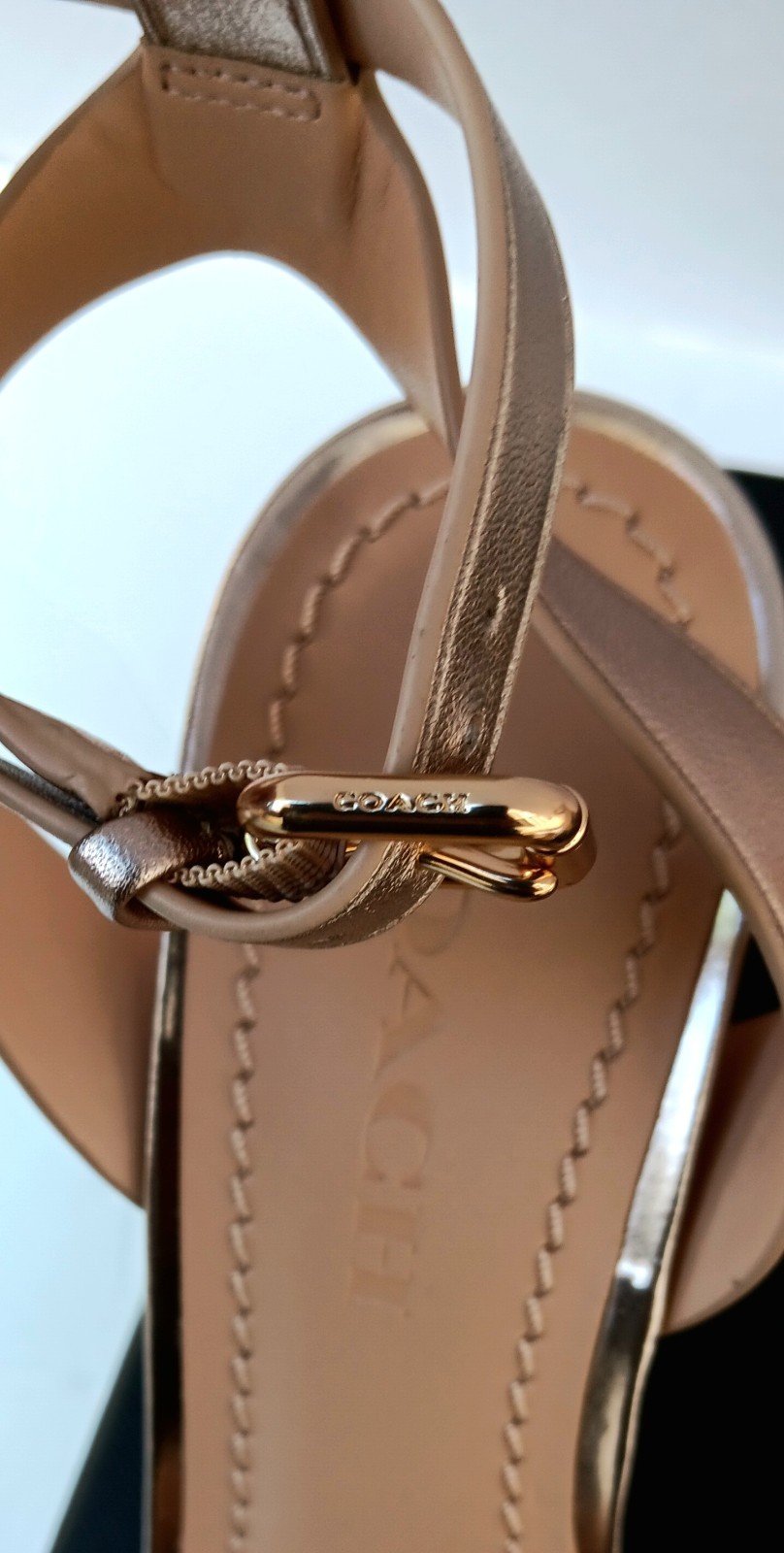 COACH Maddi 85 Wom Ankle Strap 3.5″ Sandal Sz 8B Met Champn FG3485 NEW Other