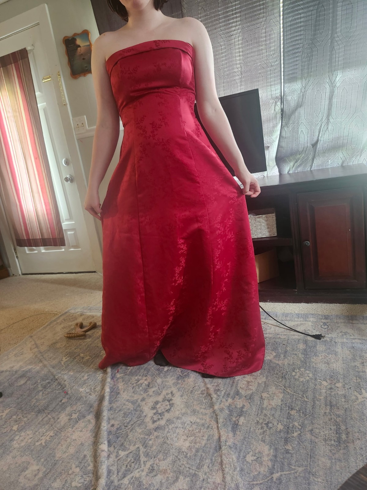 Urban Girl Nites Strapless Red Floral Long Formal Gown Dress Size M