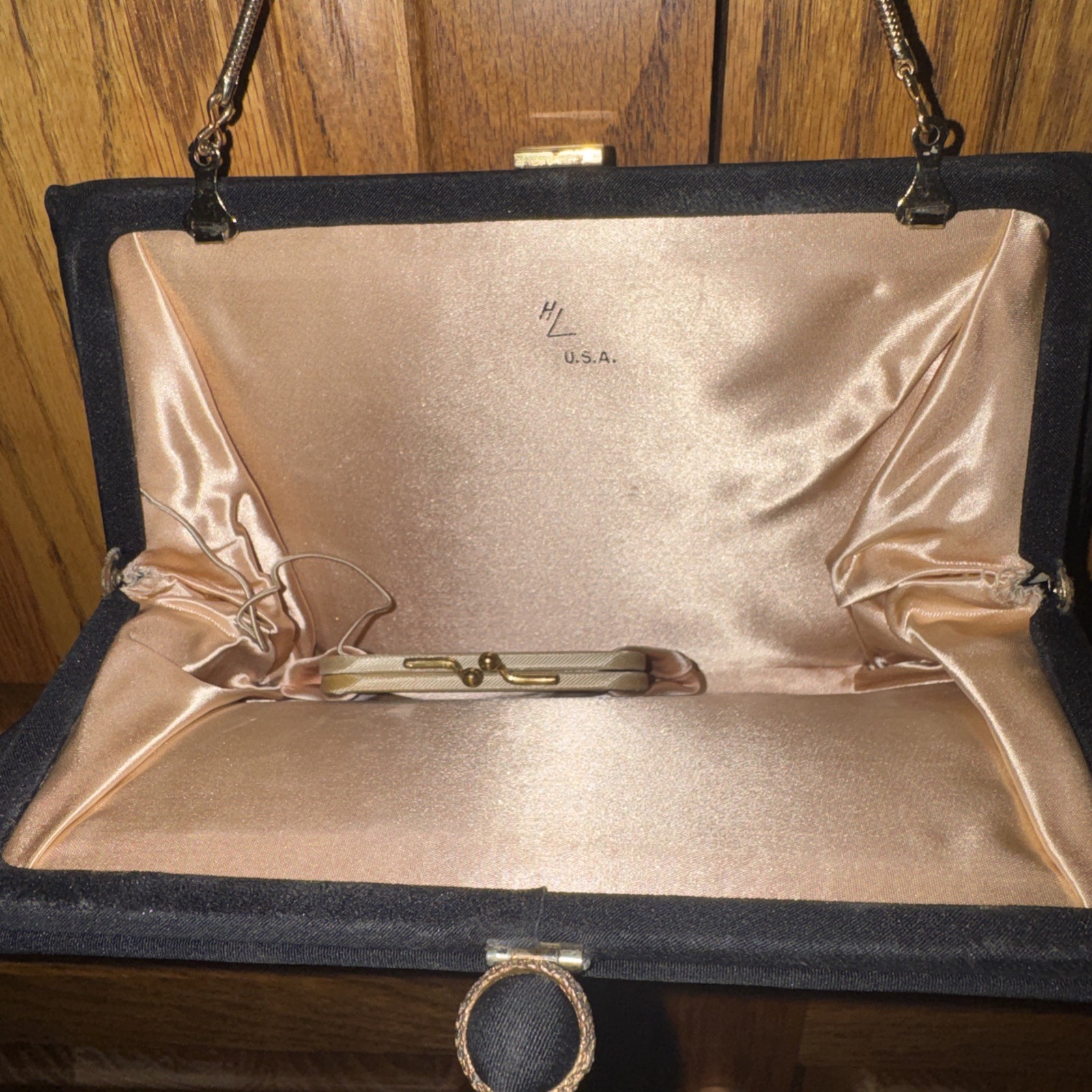 Clutch Handbag/change purse Black with Chain Handle USA Harry Levine Vtg