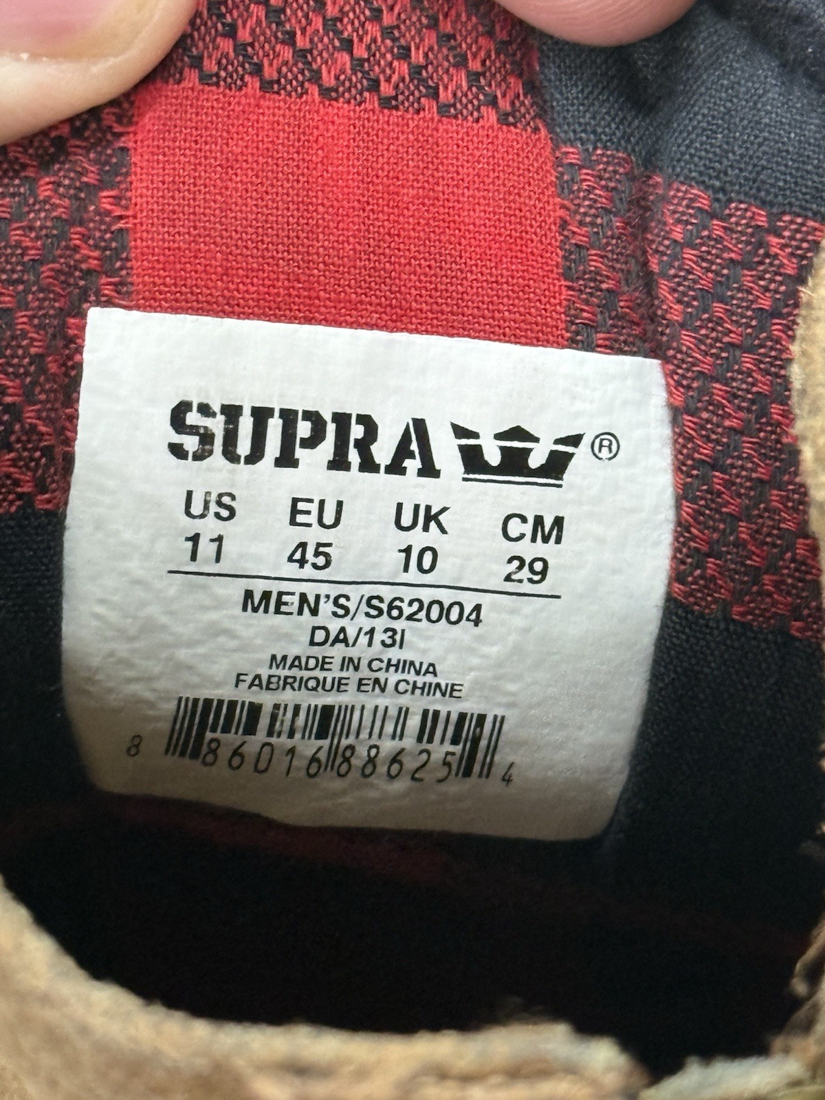 Supra WOLF S62004 Suede LACE UP Sneaker Brown High Top Size 11 Mens Rear Zip