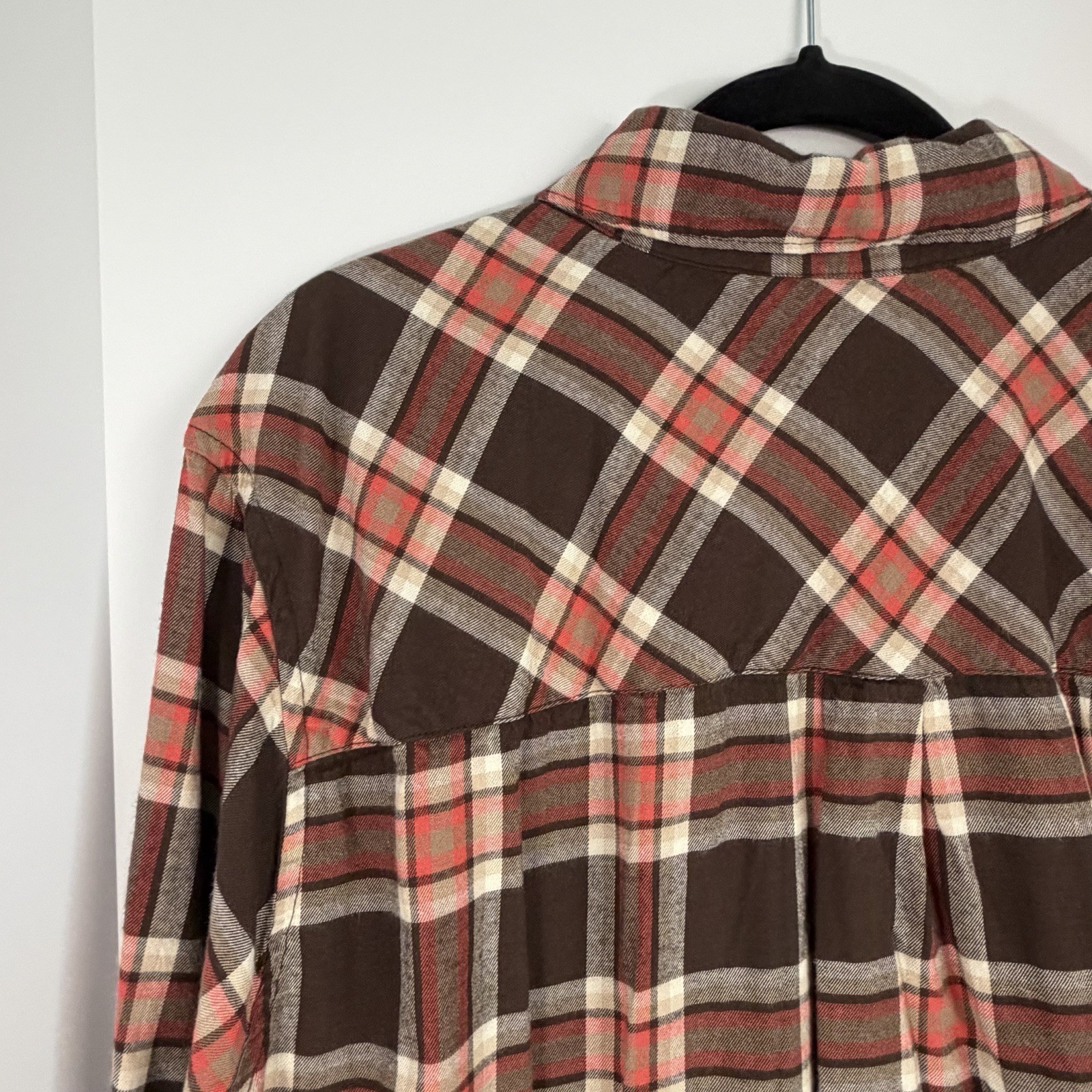 Lane Bryant 26/28 Brown Orange Plaid Tunic Shirt Soft Flannel Feel