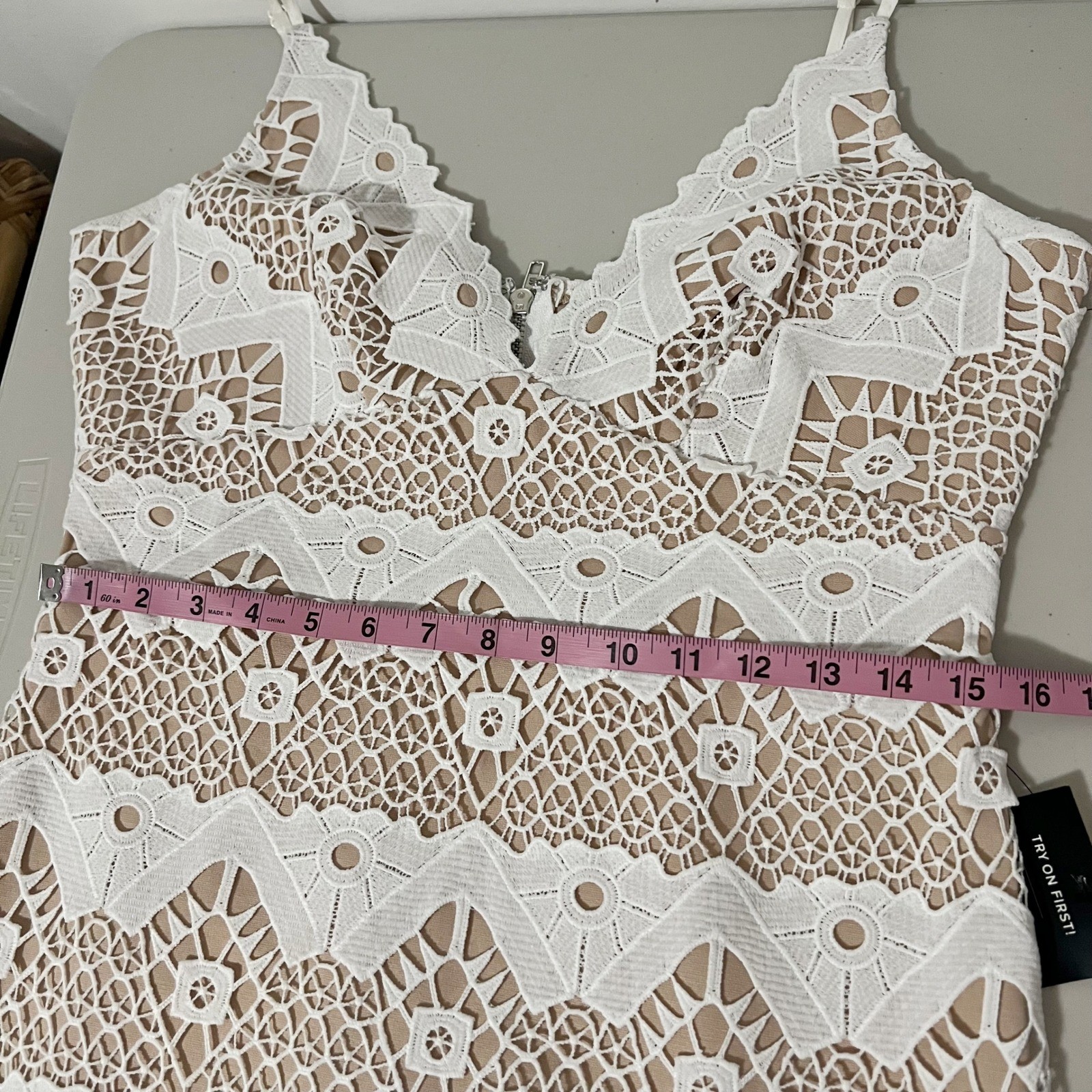 Lulus Remarkable White Lace Bodycon Dress Mini Nude Lining Adjustable Strap