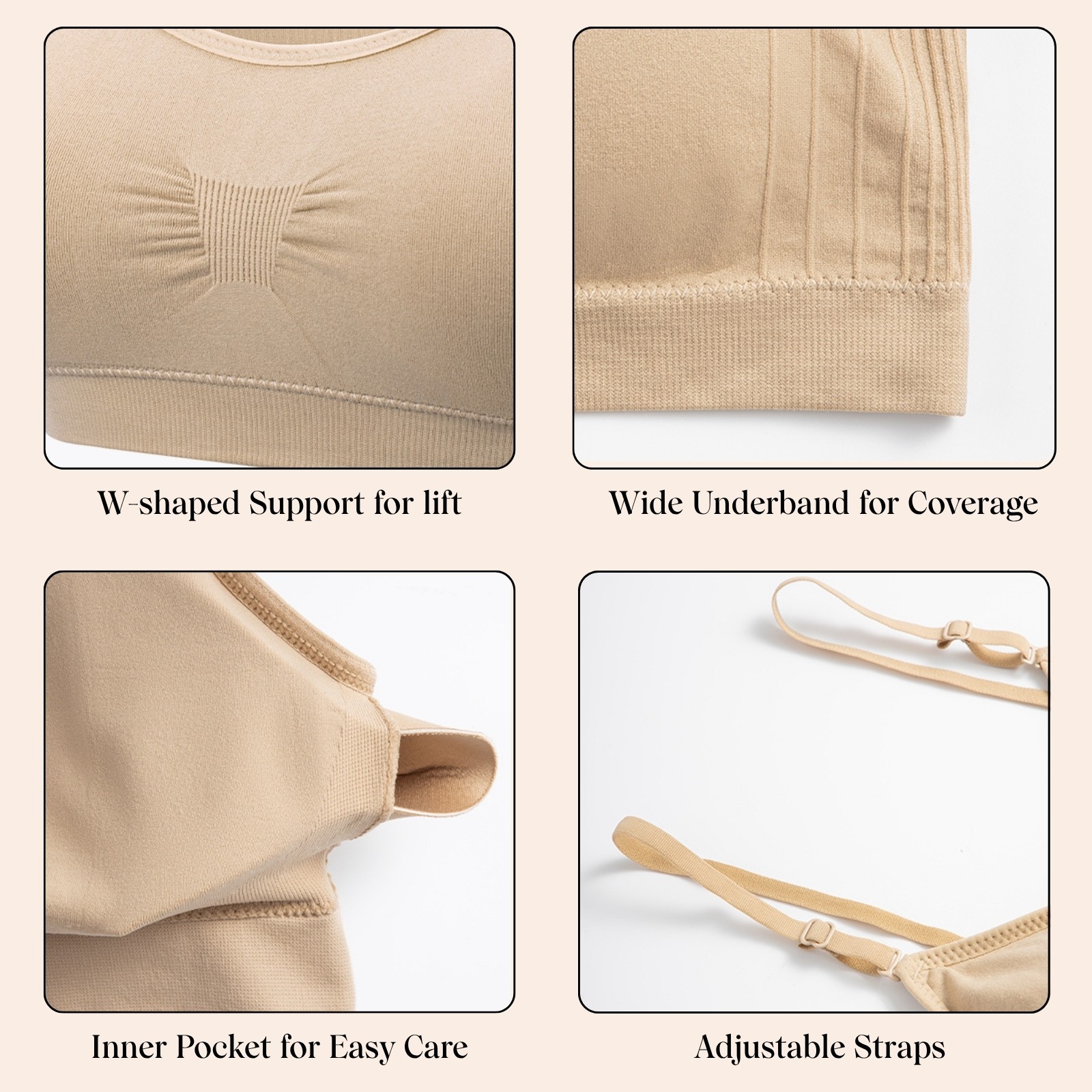 Coobie Women’s Seamless Scoopneck Cami Bra, T-Shirt Bra Wireless Padded Bralette