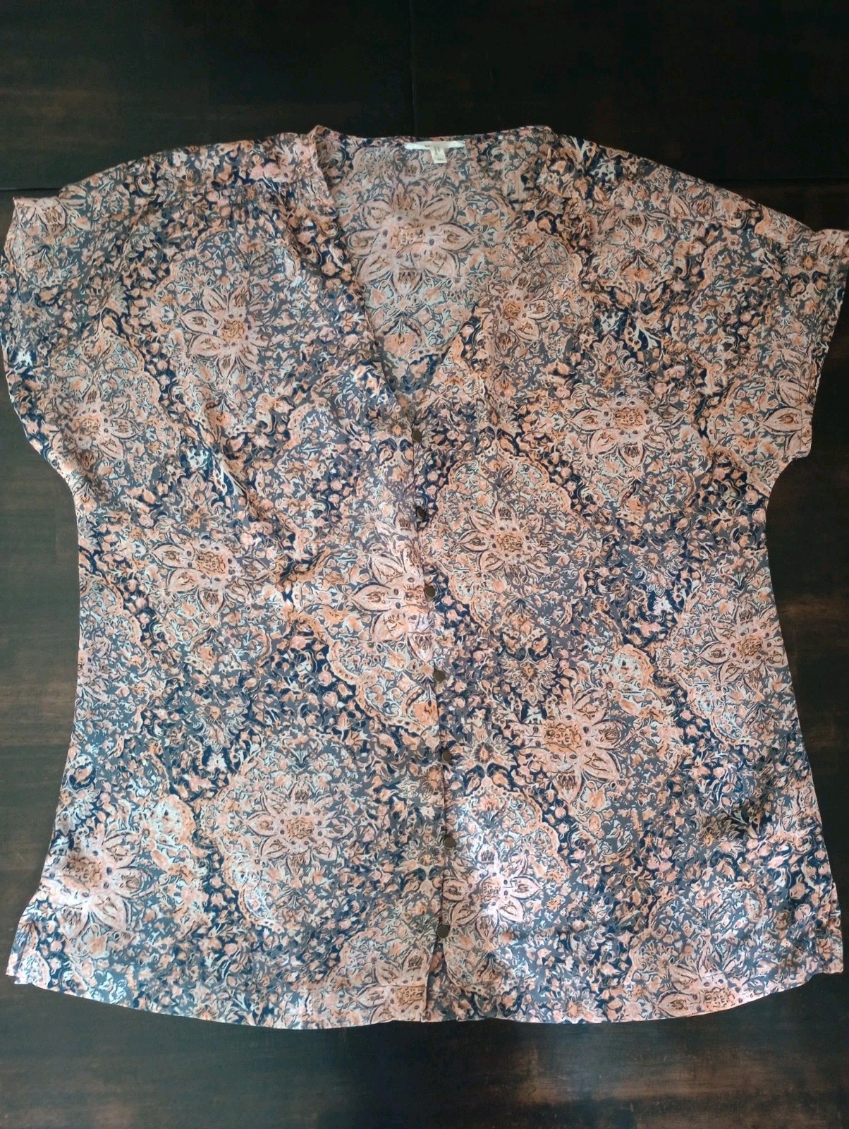 Maurices Women’s M Blue/Coral Paisley Button-Front Blouse NWT