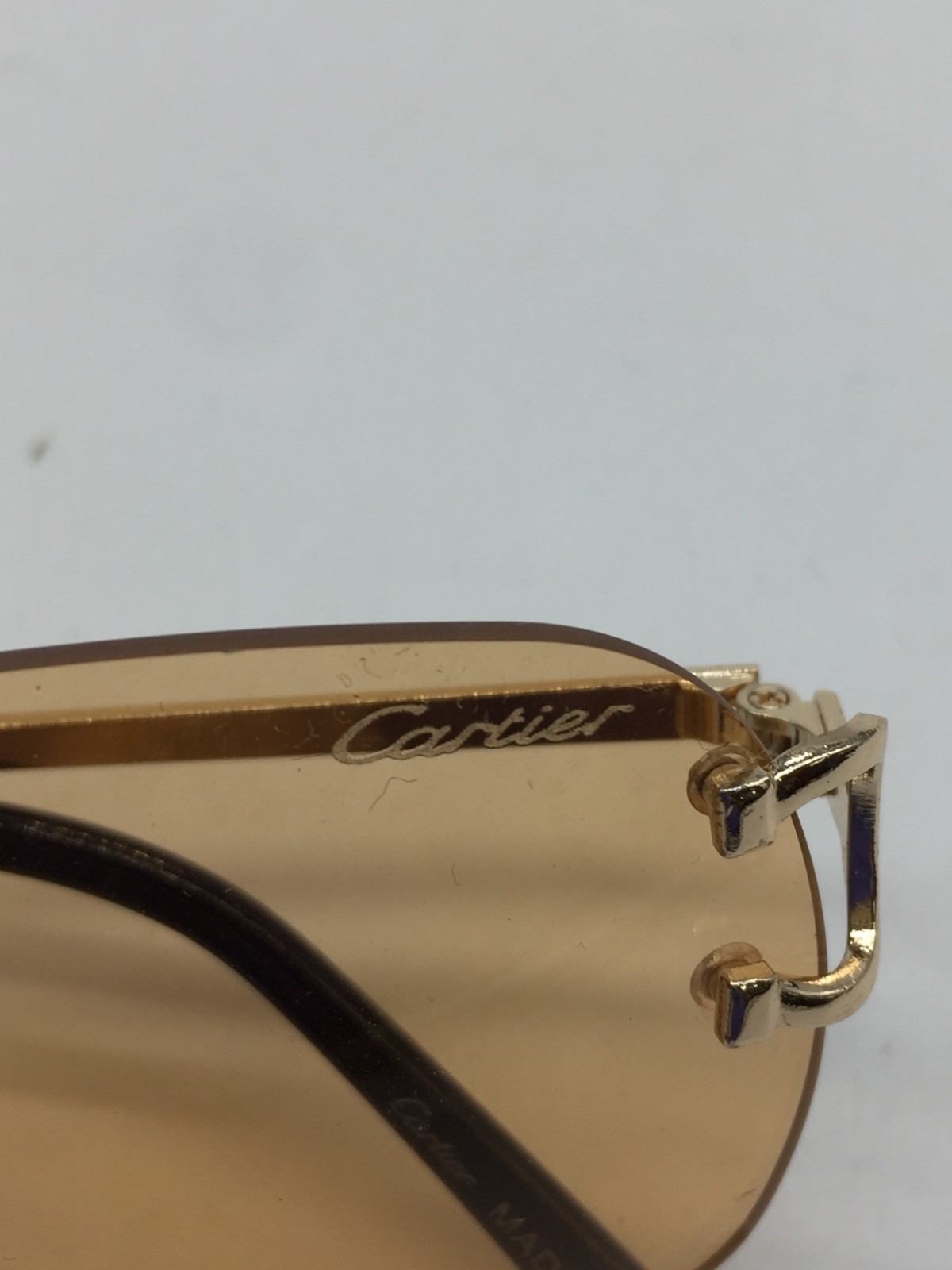 Cartier Gold Rimless Frame Trendy Sunglasses 59-15-140 Beige Lens