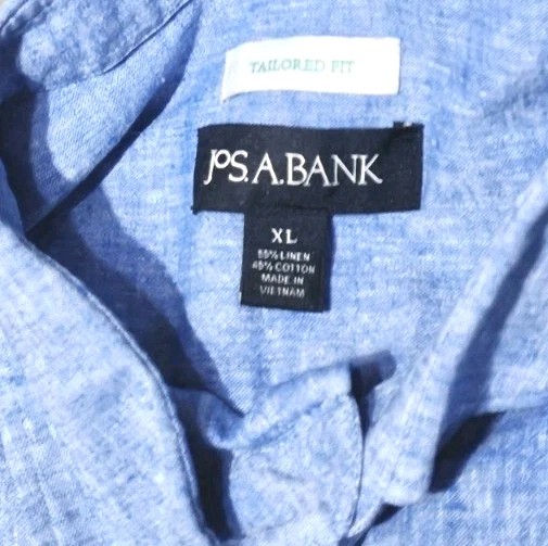Jos.A.Bank-Mens Blue Linen/Cttn LS, TAILORED.FIT Summer Sport Shirt-(XL)
