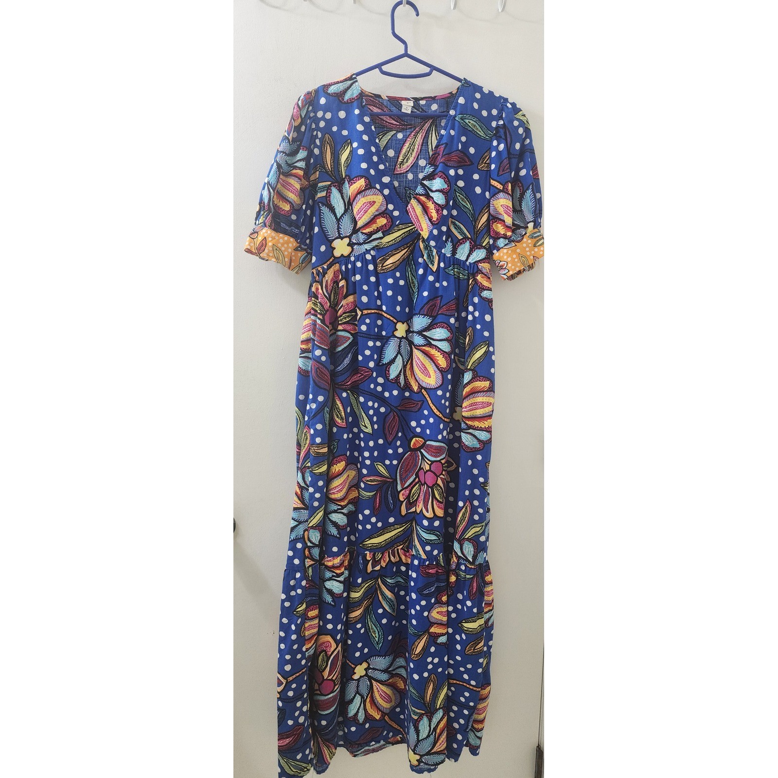 Tabitha Brown for Target Floral Polka Dot Maxi Dress Blue Size 4 V-Neck Pockets