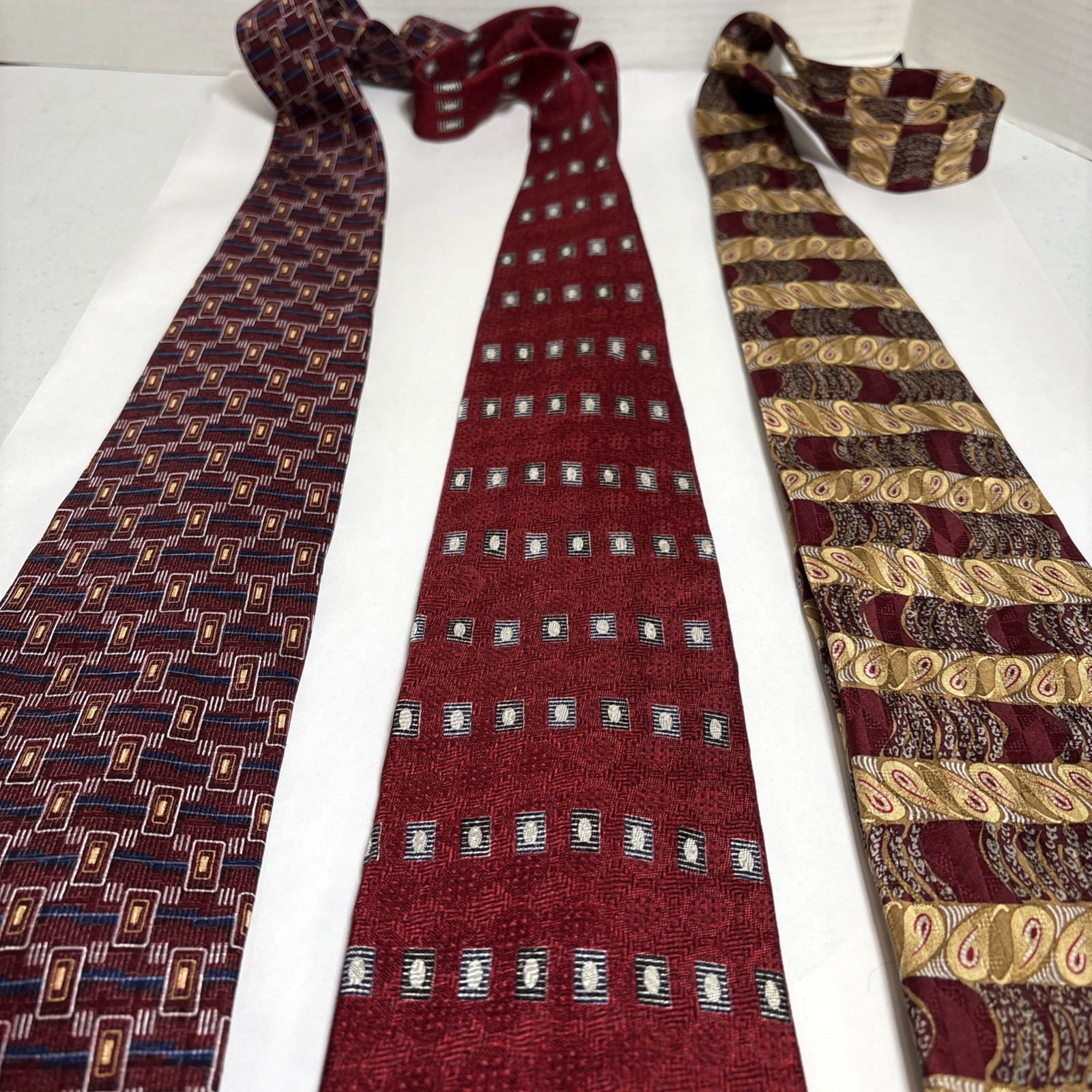 3 Joseph A Banks Ties 57- 60 Inch Classic 100% Silk Prominent Color Red