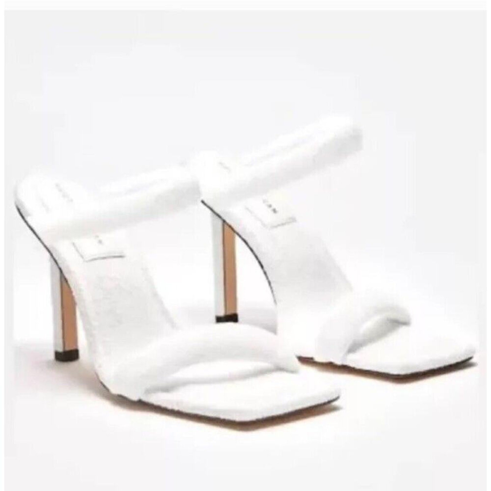 Good American White Terry Cloth Mule Sandals 4” Heel Size 11 NWT Resort