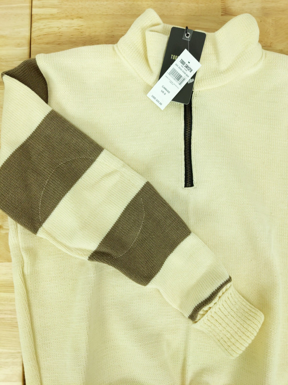 Todd Snyder Dehen Sweater Mens Small Brown Cream Wool 1/4 Zip Made in USA