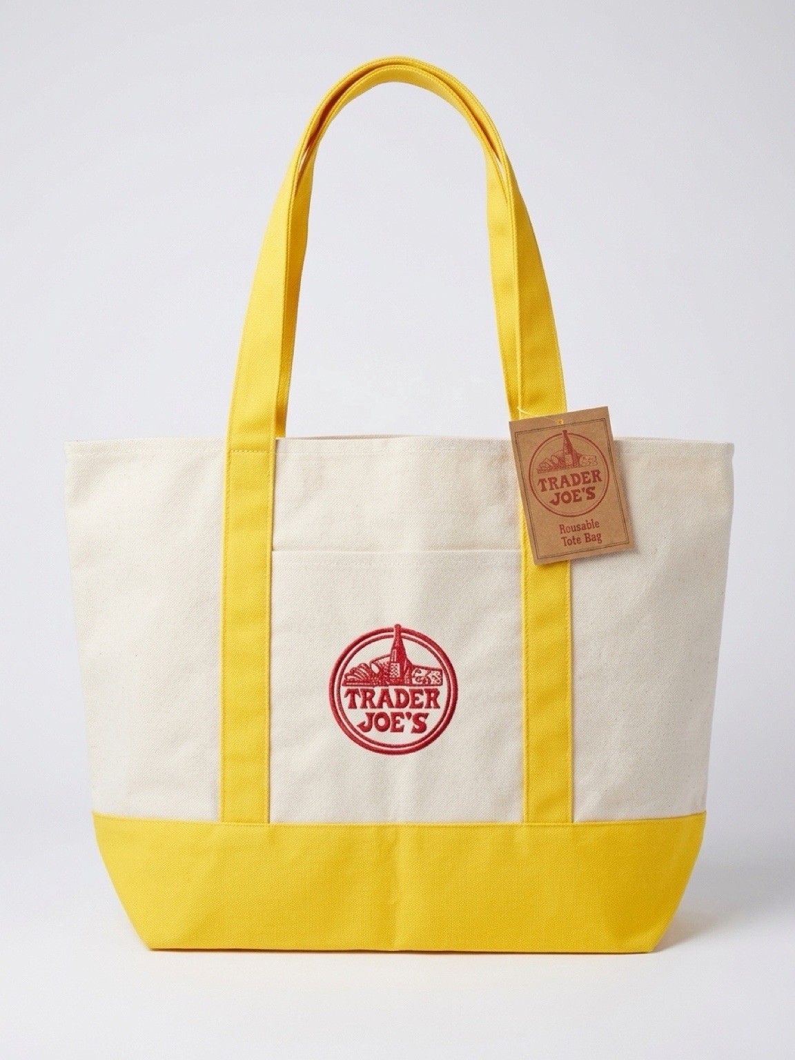 Trader Joe’s LARGE 💐YELLOW💐Reusable Canvas Tote Bag 🛒 🛍️ NEW with TAG