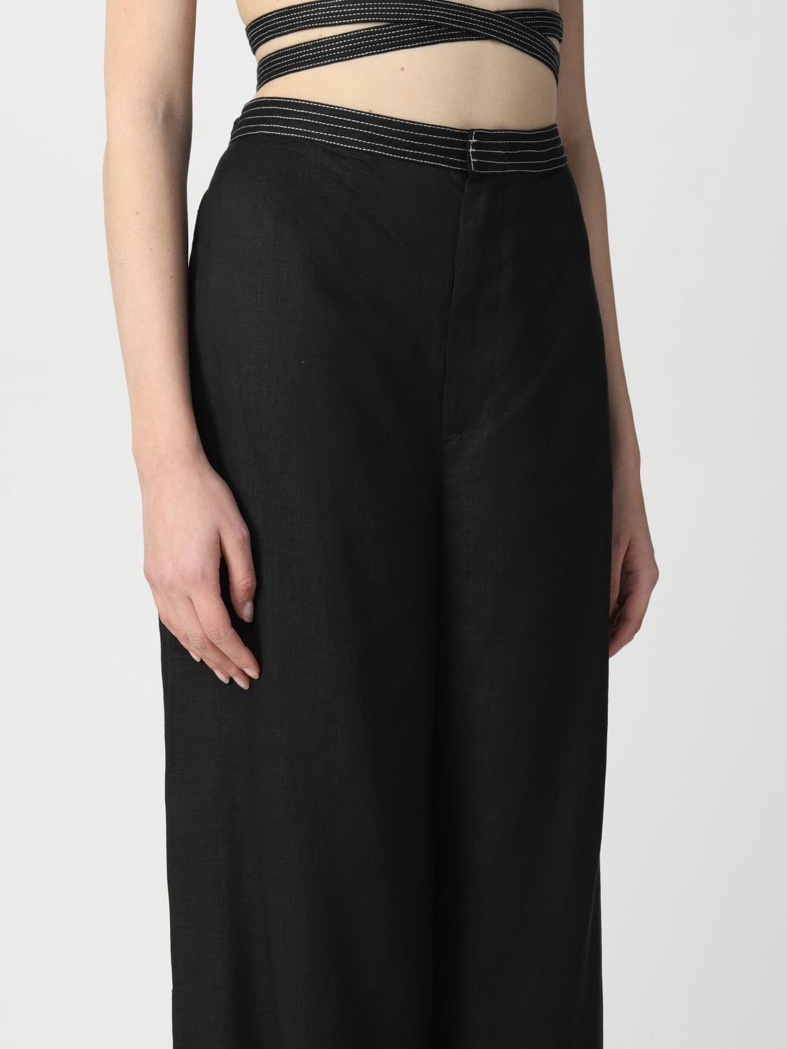 SIR THE LABEL 2-Piece Vilma Linen Black Wrap Bra Top + Wide Leg Pants SET Sz S