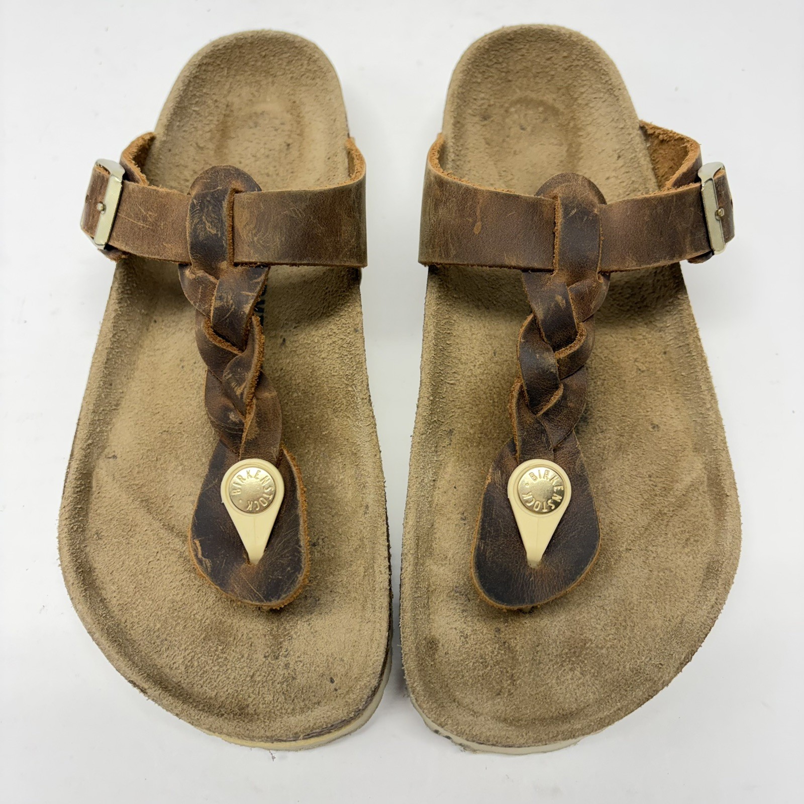 Birkenstock Gizeh Braided Women Sz 36 L5 Reg Brown Oiled Leather Thong Sandals