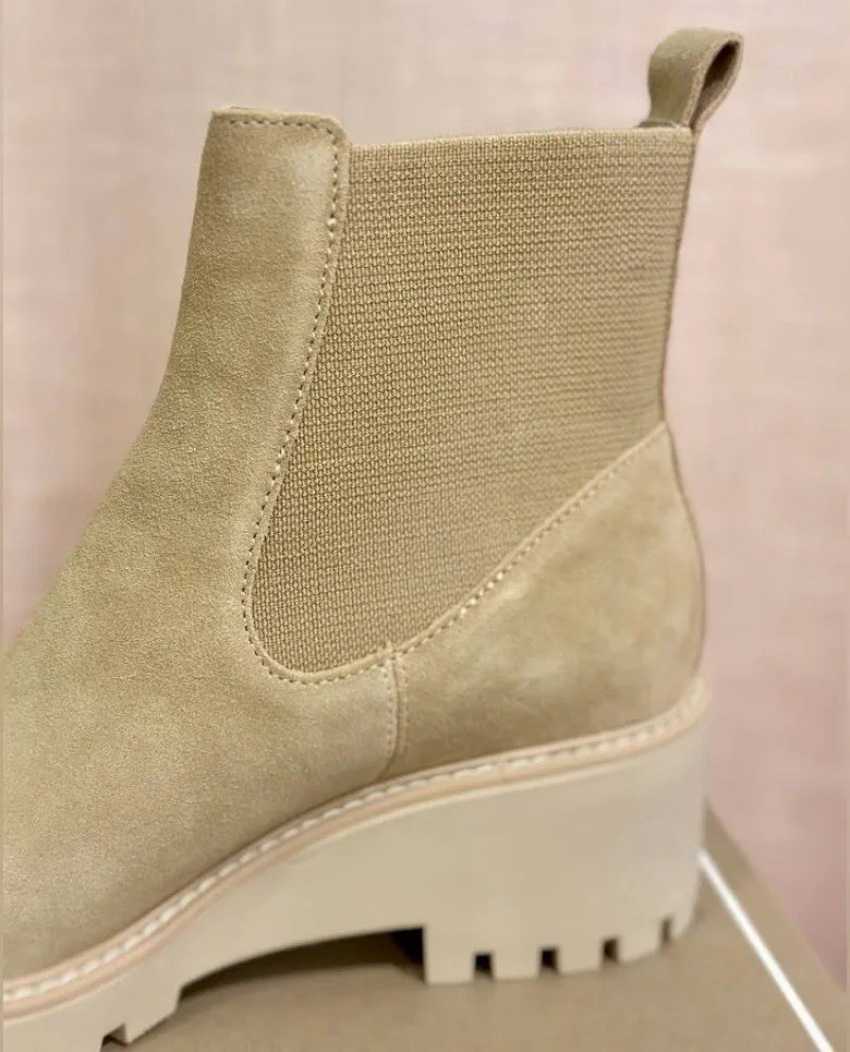 size 9.5 Dolce Vita Hutton Lug Sole Suede Ankle Boot sand beige womens booties
