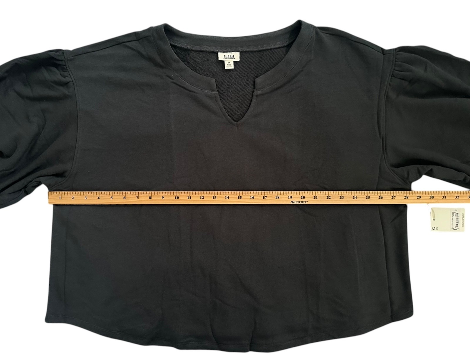 a.n.a Women’s Split Crew Neck 3/4 Sleeve Top Plus Size 3X Pirate Black